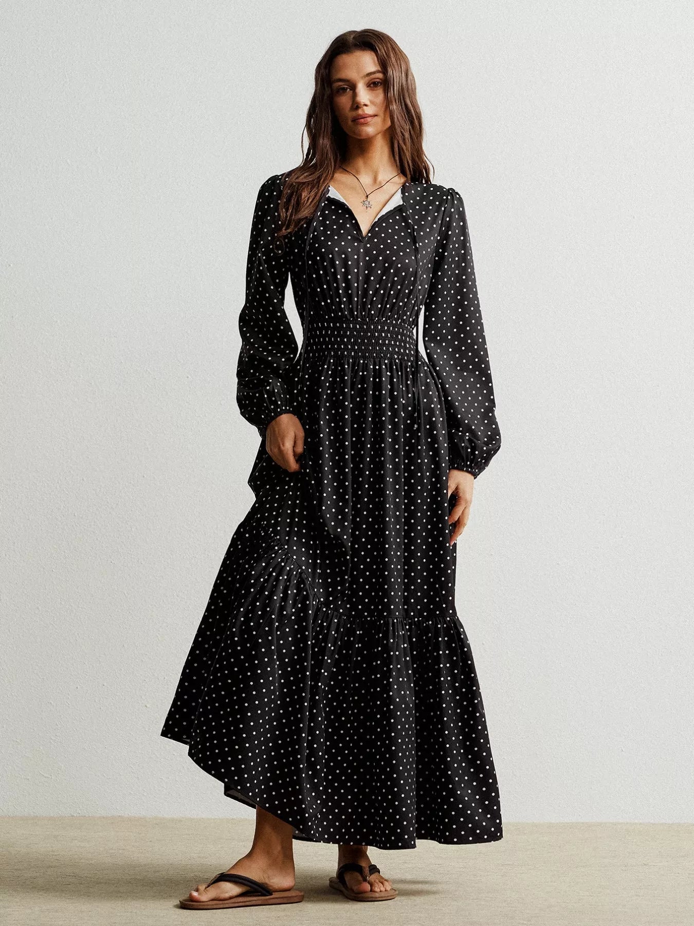 Polka Dot Long Sleeve Maxi Dress - MAD RUFFI