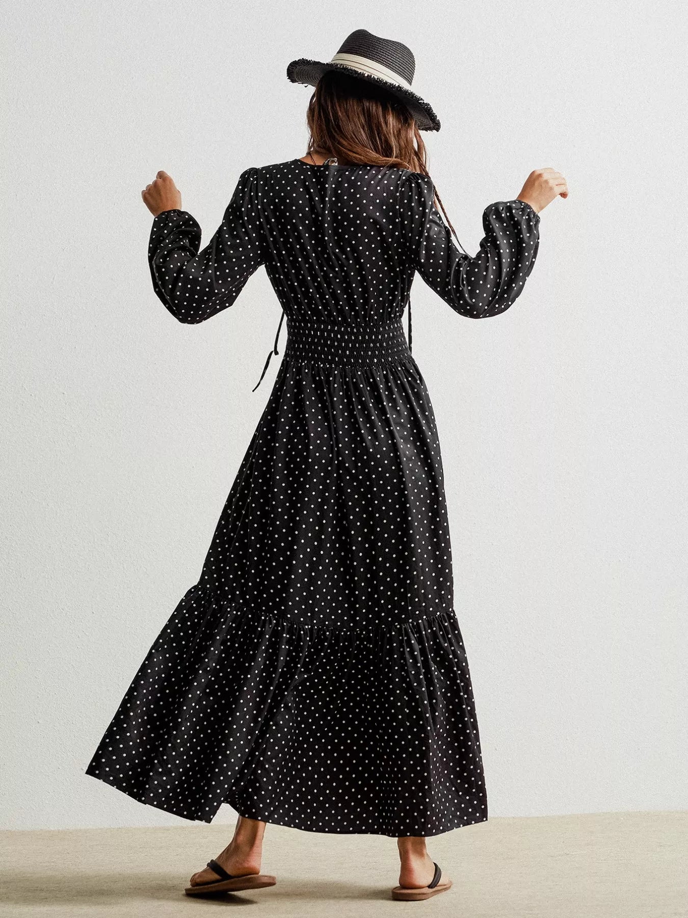 Polka Dot Long Sleeve Maxi Dress - MAD RUFFI
