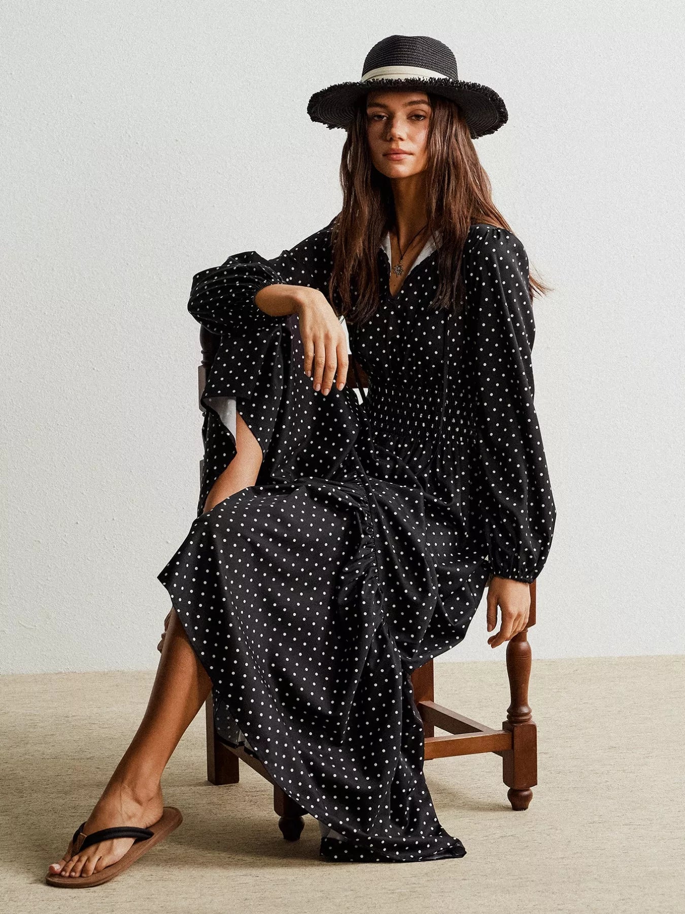 Polka Dot Long Sleeve Maxi Dress - MAD RUFFI