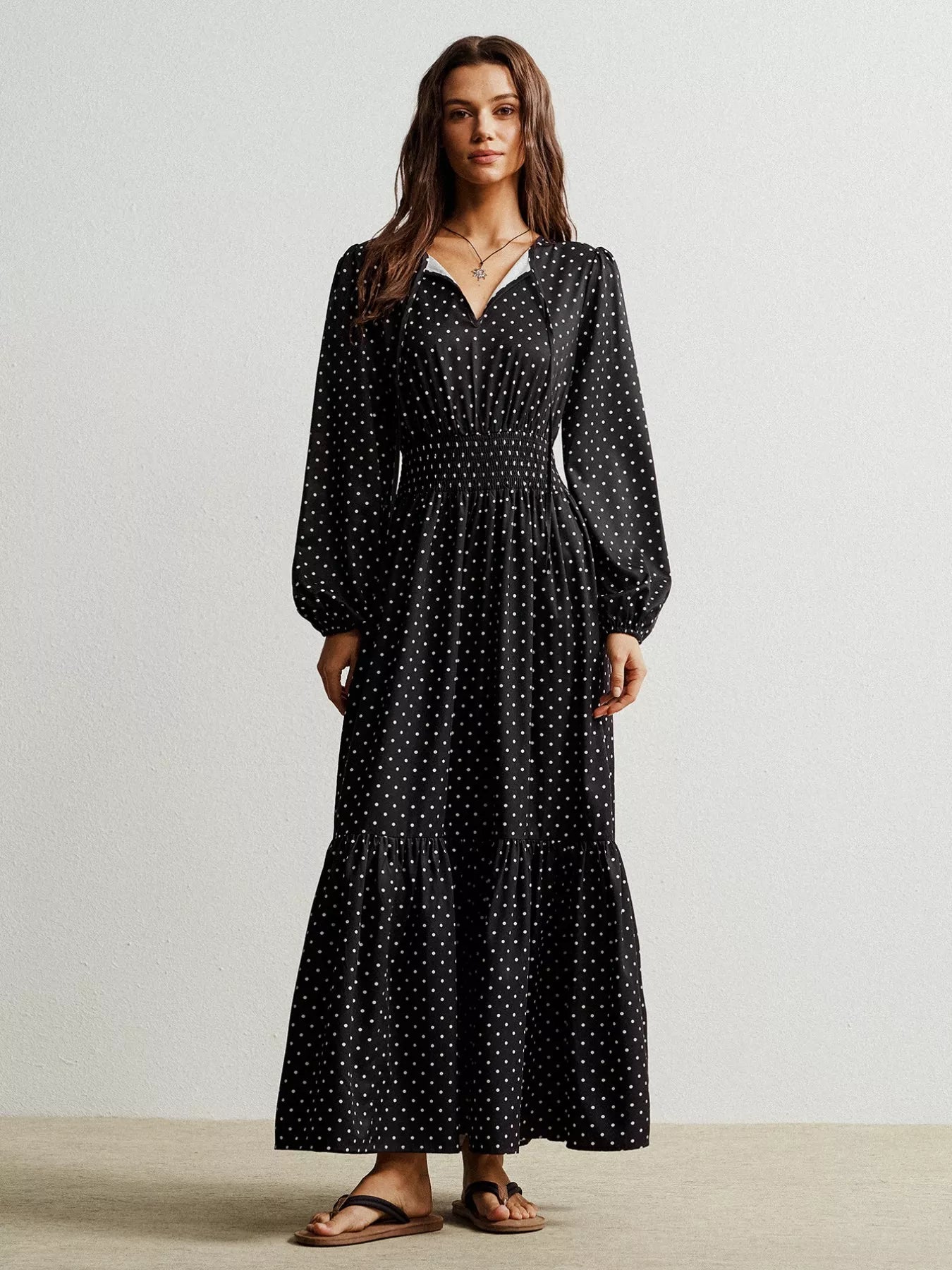 Polka Dot Long Sleeve Maxi Dress - MAD RUFFI