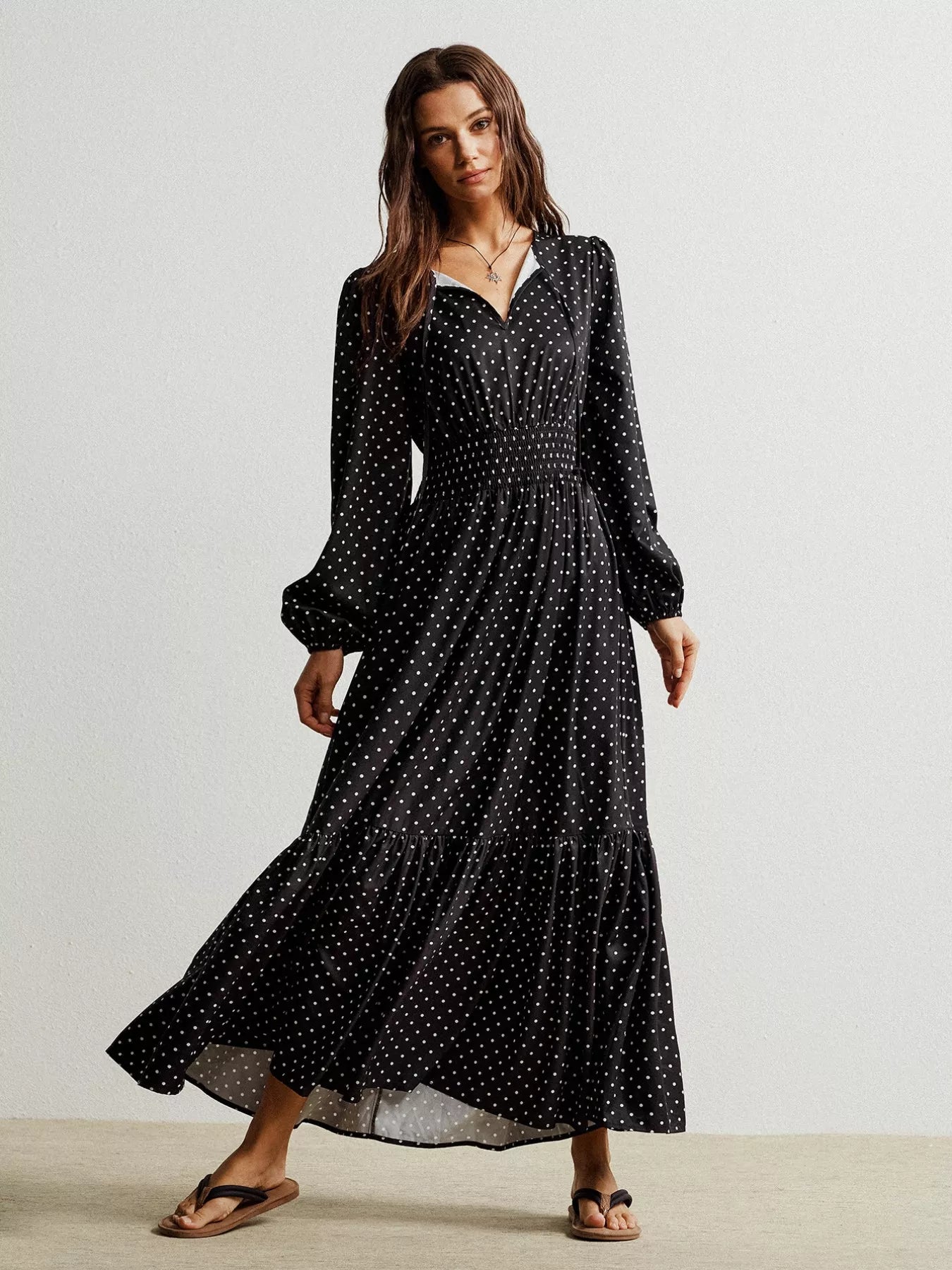 Polka Dot Long Sleeve Maxi Dress - MAD RUFFI