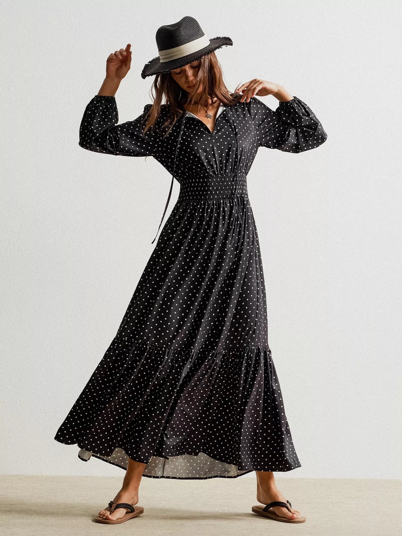 Polka Dot Long Sleeve Maxi Dress - MAD RUFFI