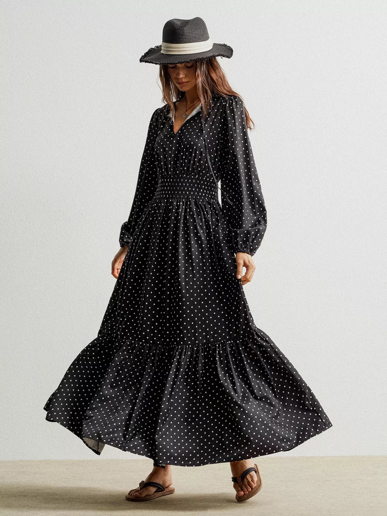 Polka Dot Long Sleeve Maxi Dress - MAD RUFFI