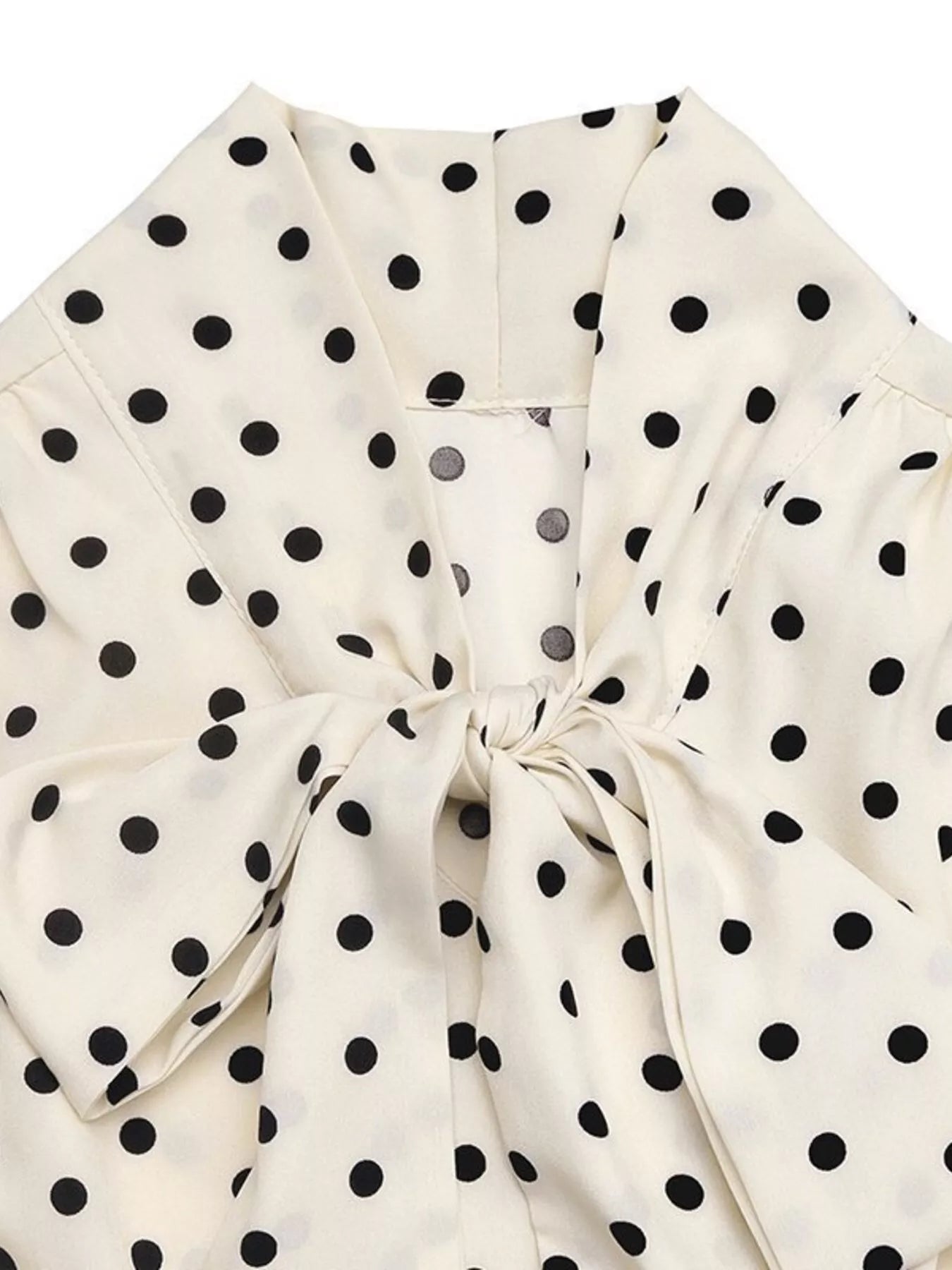Polka Dot Tie Front Long Sleeve Midi Dress - MAD RUFFI