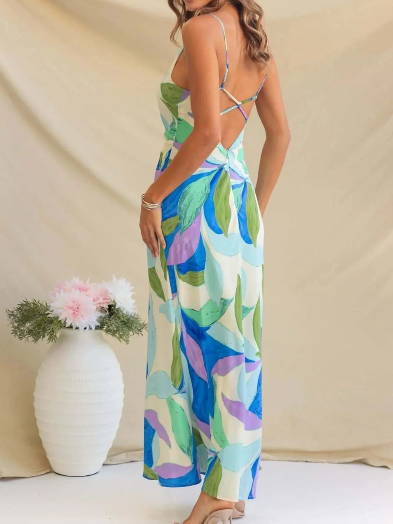 Printed Backless Sleeveless Maxi Dress - MAD RUFFI