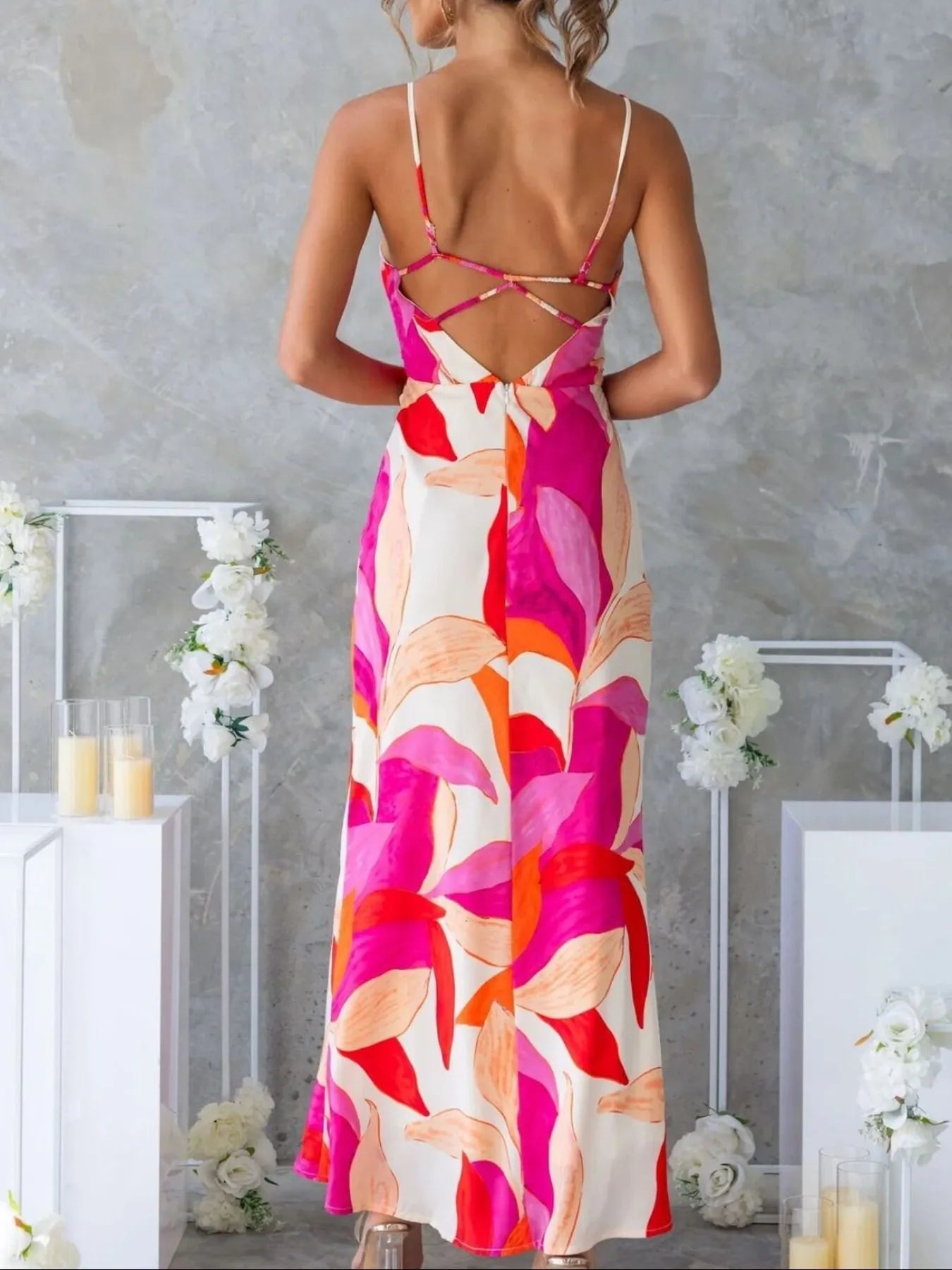 Printed Backless Sleeveless Maxi Dress - MAD RUFFI