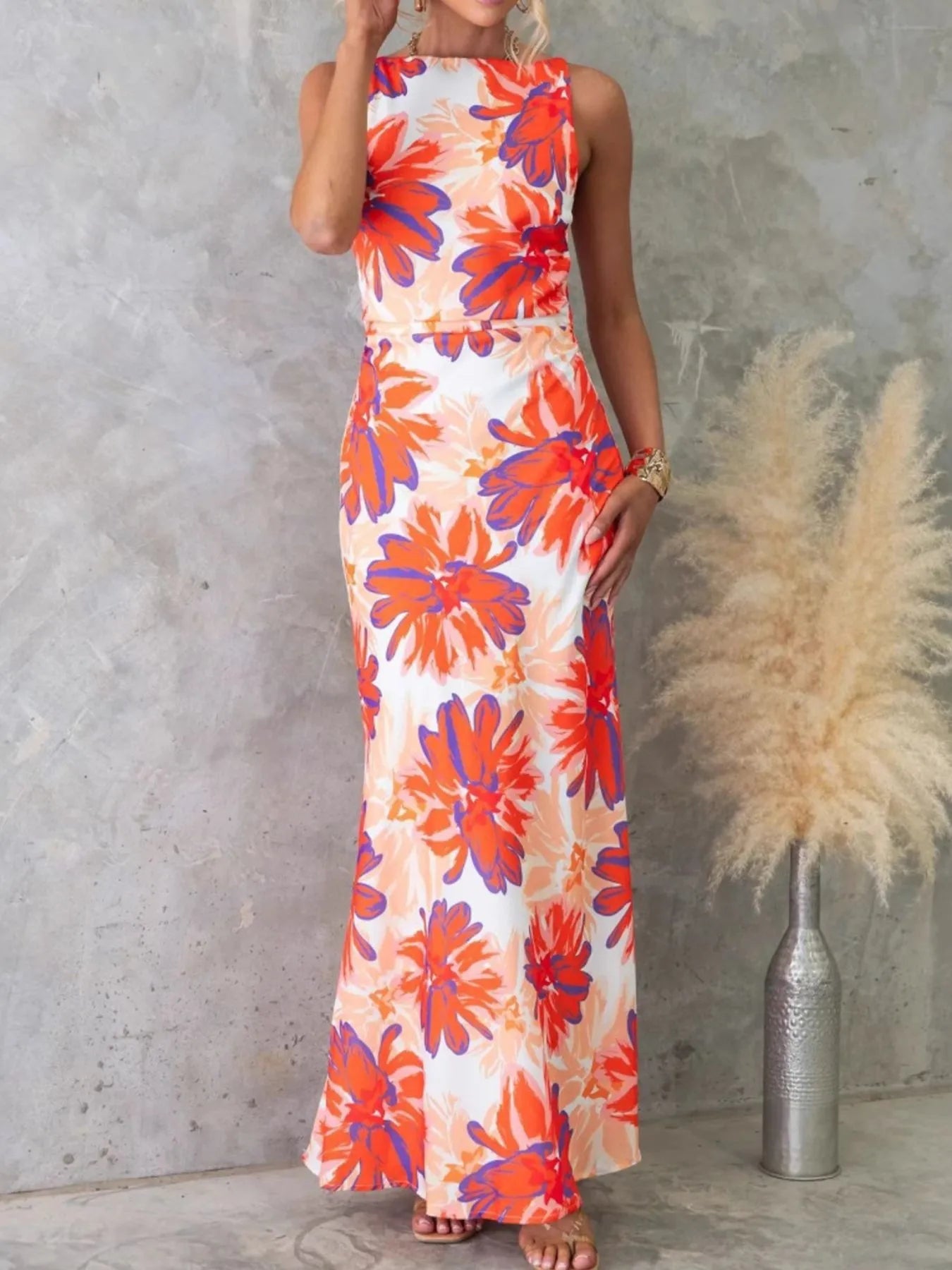 Printed Backless Sleeveless Maxi Dress - MAD RUFFI