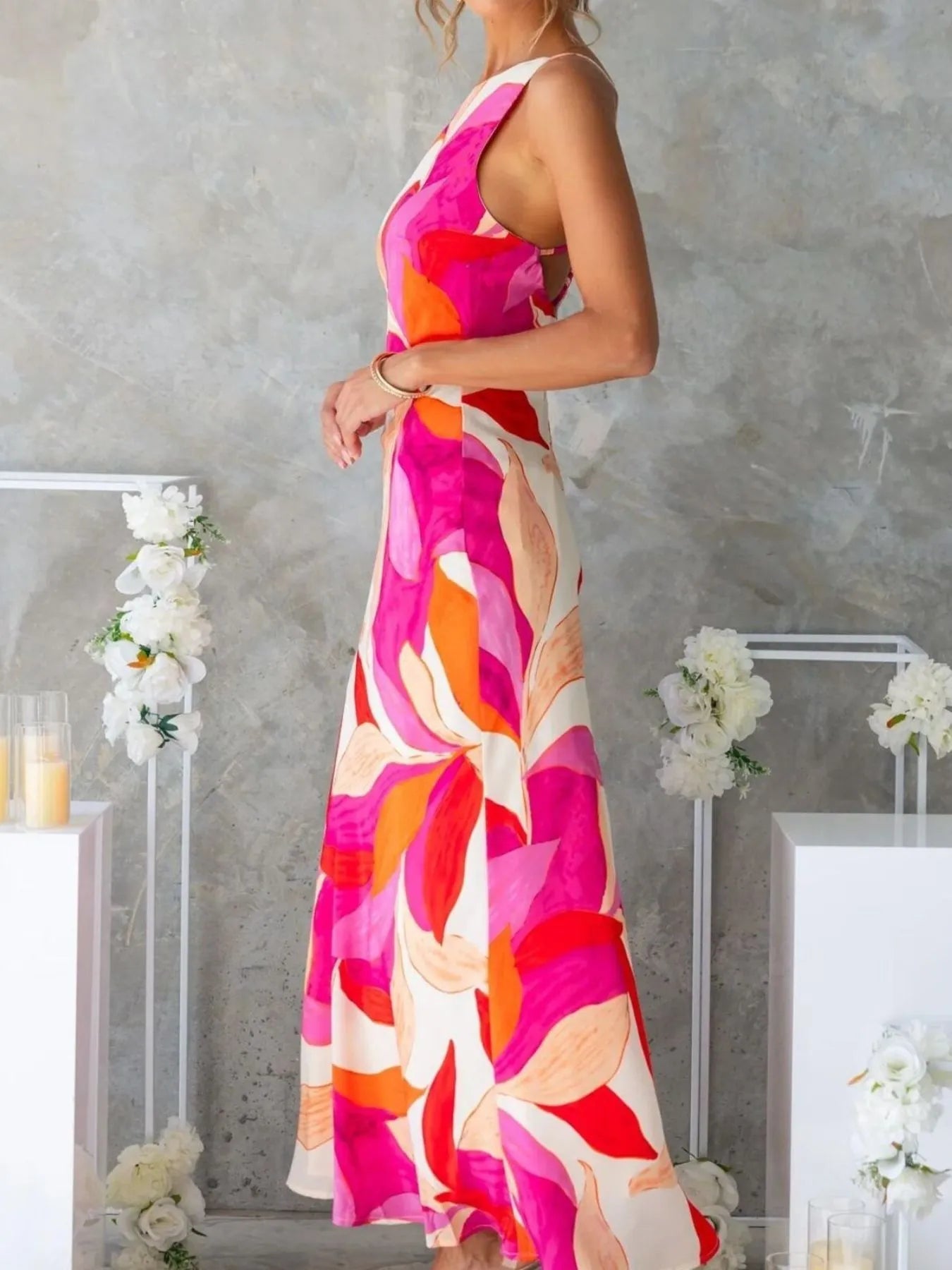 Printed Backless Sleeveless Maxi Dress - MAD RUFFI