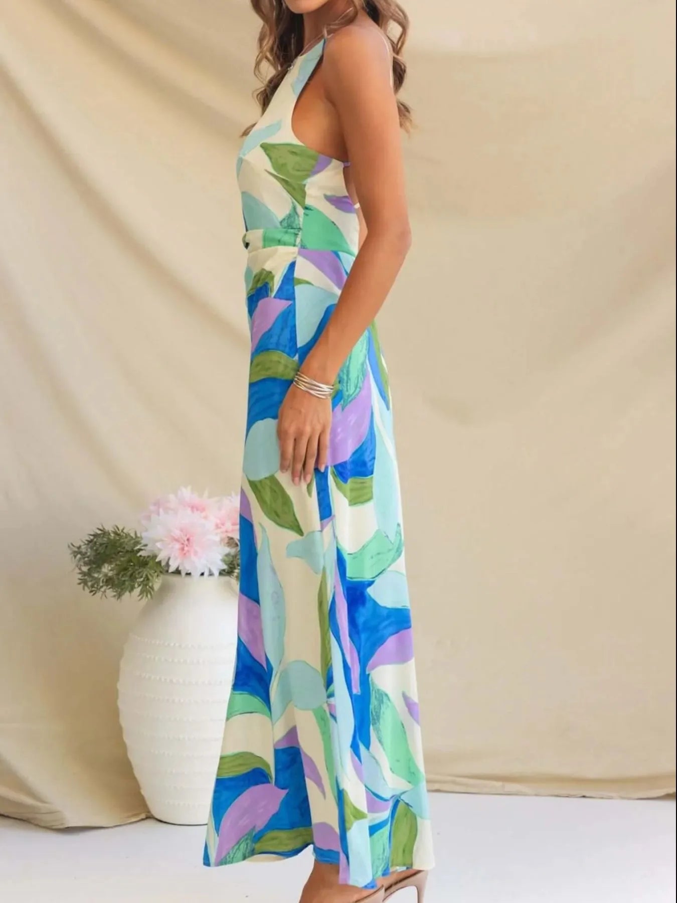 Printed Backless Sleeveless Maxi Dress - MAD RUFFI