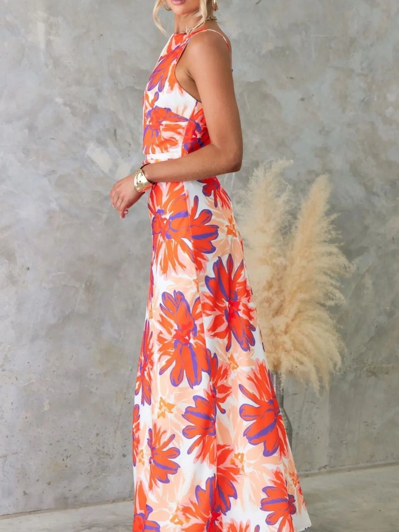 Printed Backless Sleeveless Maxi Dress - MAD RUFFI
