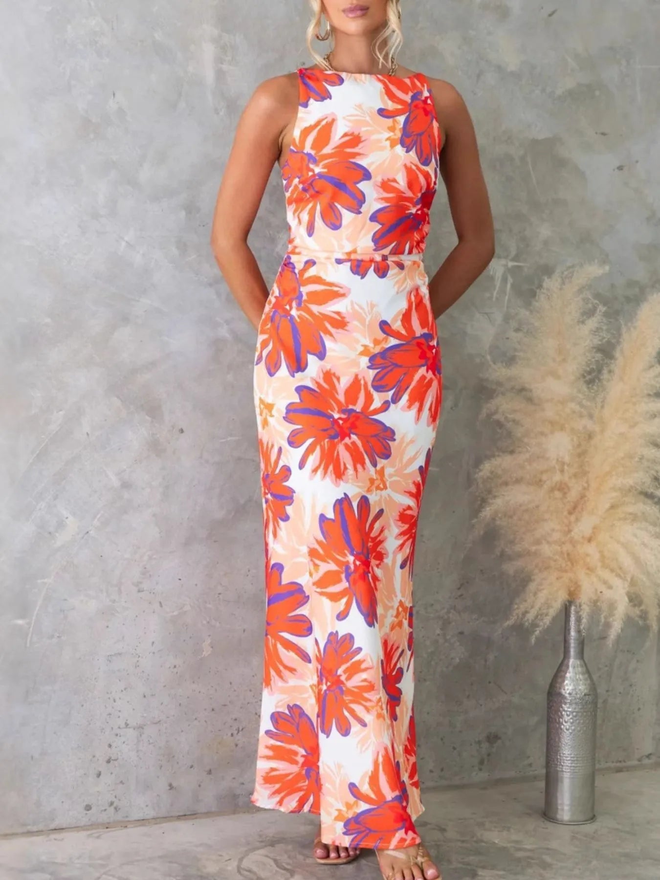 Printed Backless Sleeveless Maxi Dress - MAD RUFFI