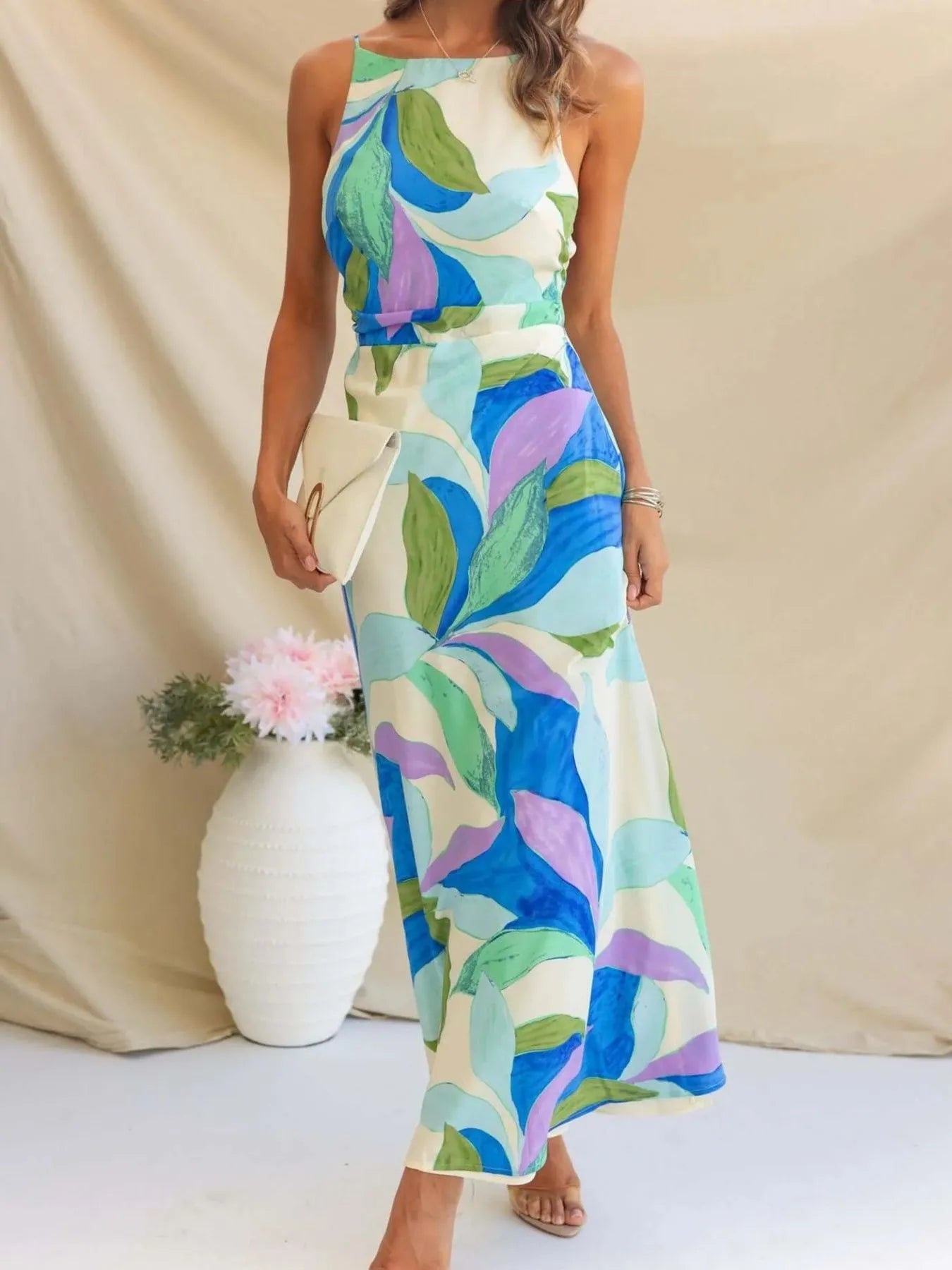 Printed Backless Sleeveless Maxi Dress - MAD RUFFI