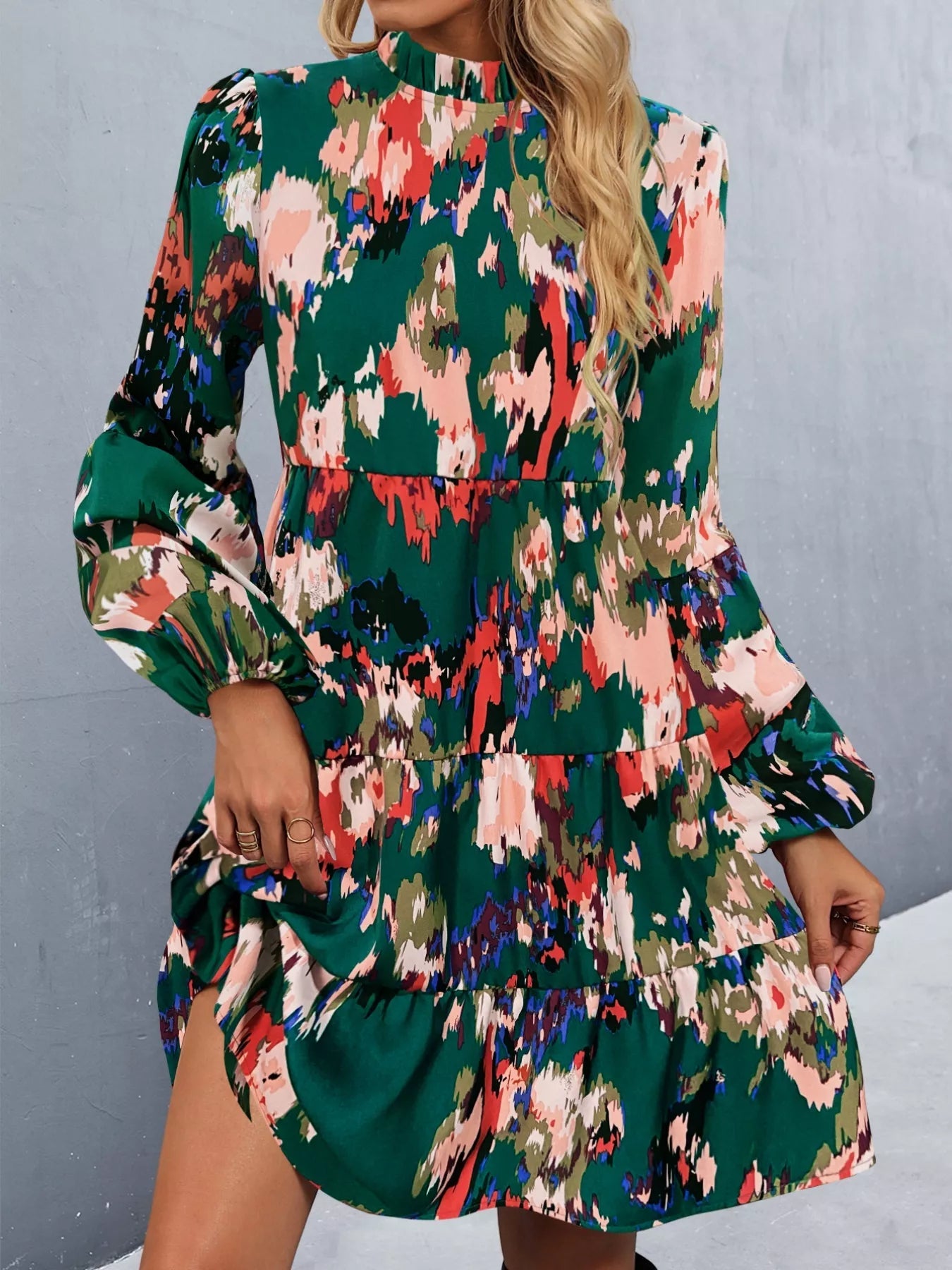 Printed Balloon Sleeve Mini Dress - MAD RUFFI