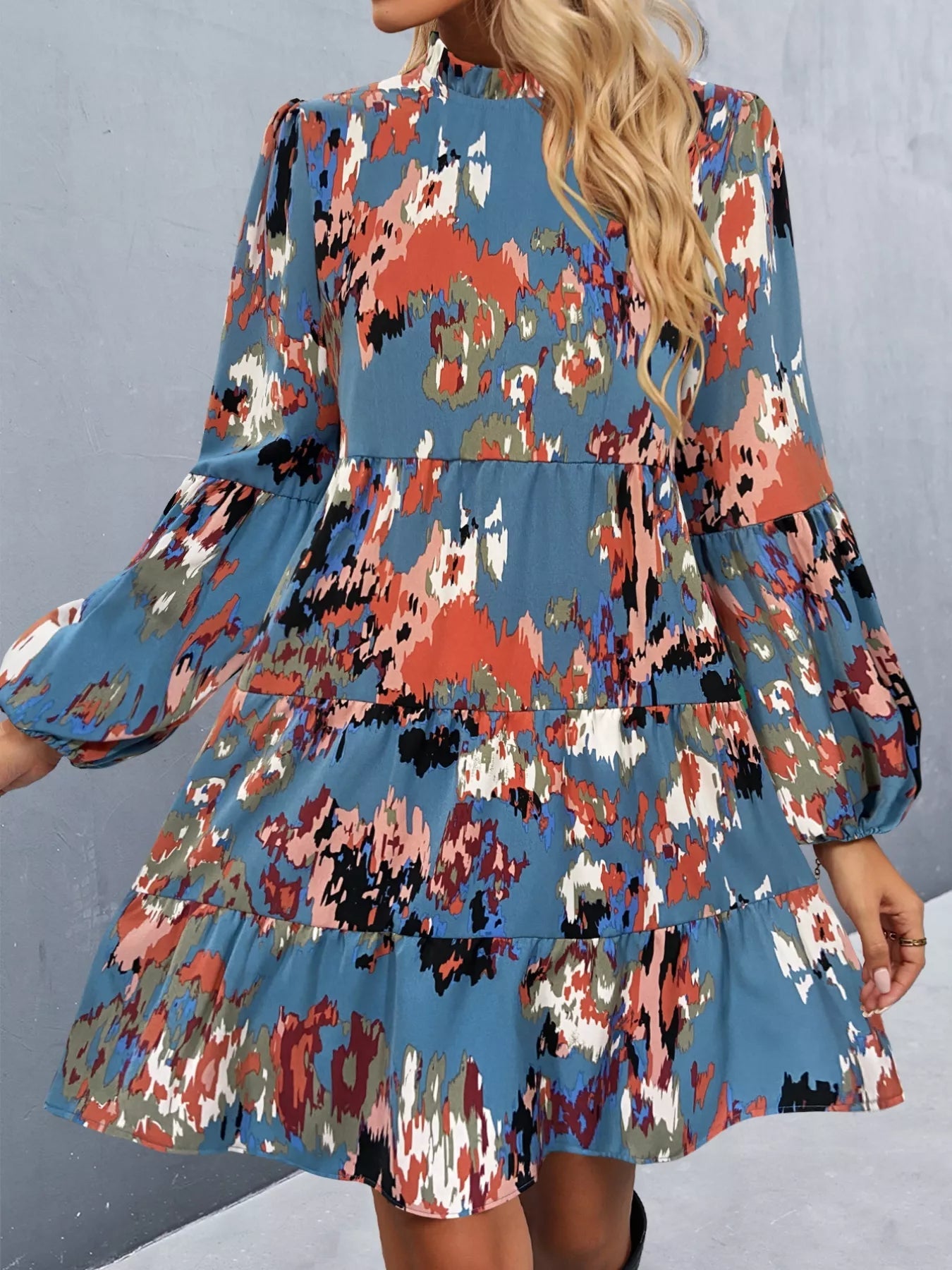 Printed Balloon Sleeve Mini Dress - MAD RUFFI