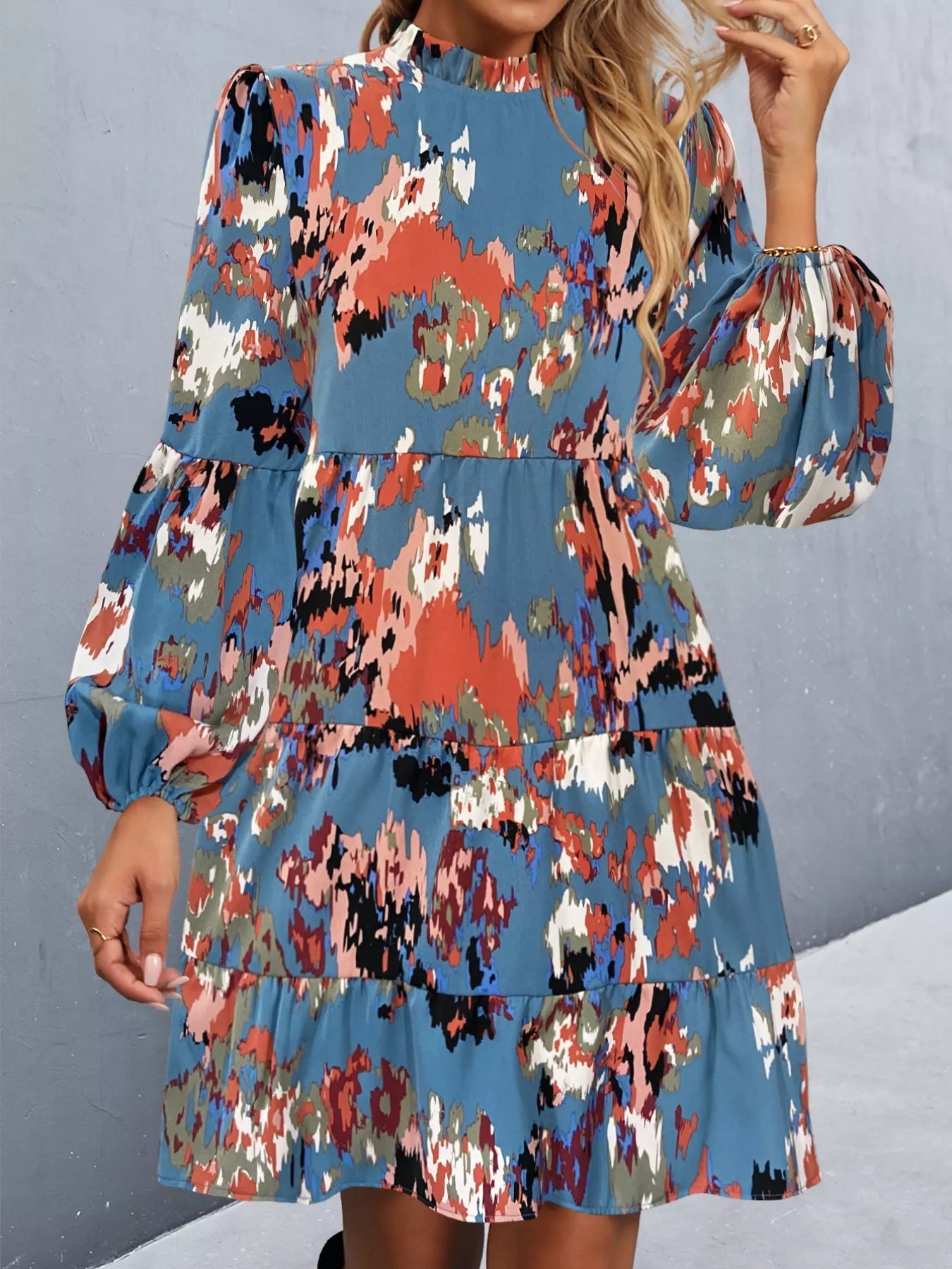 Printed Balloon Sleeve Mini Dress - MAD RUFFI