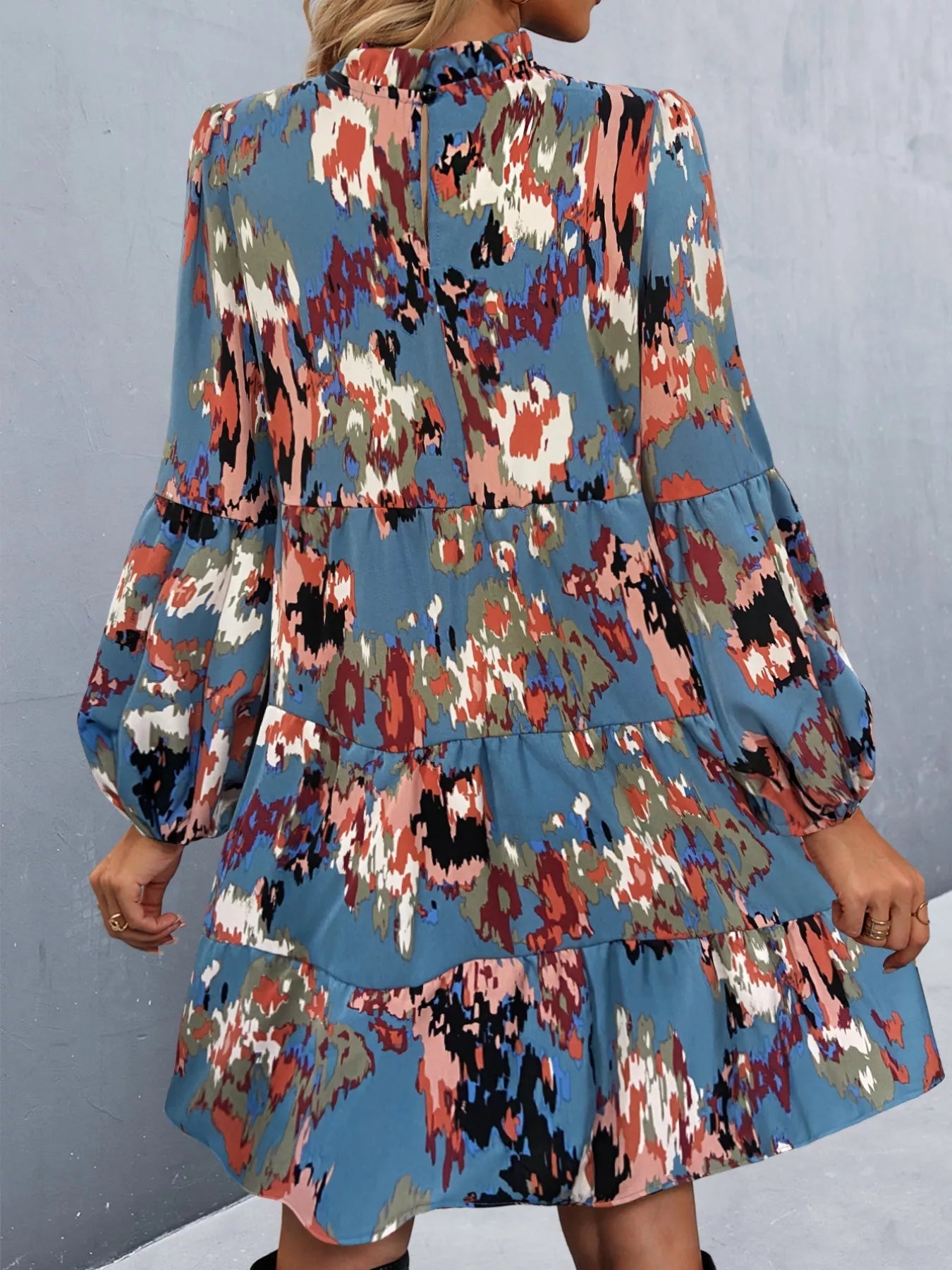 Printed Balloon Sleeve Mini Dress - MAD RUFFI