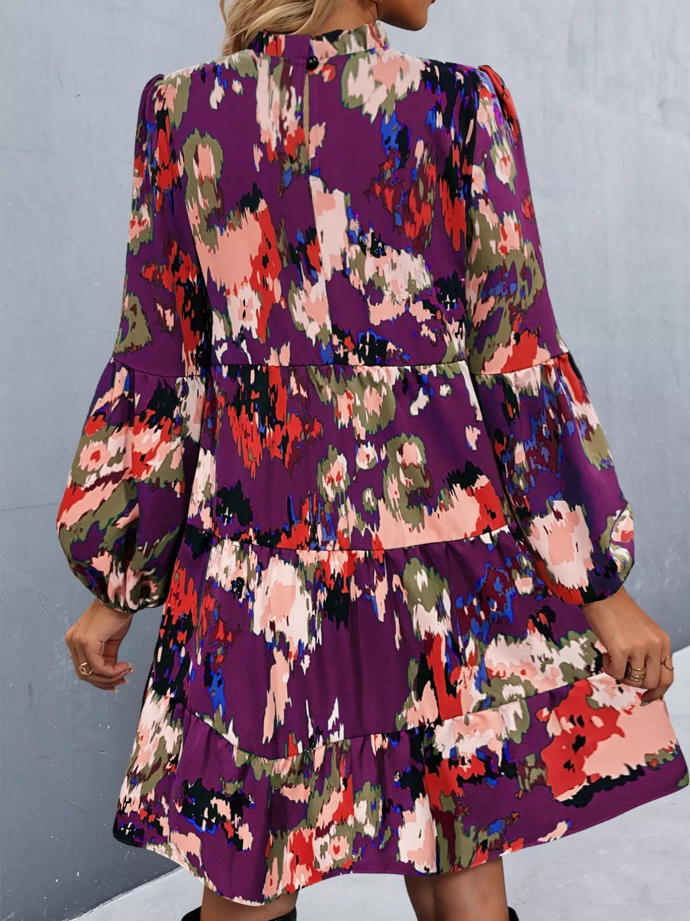 Printed Balloon Sleeve Mini Dress - MAD RUFFI