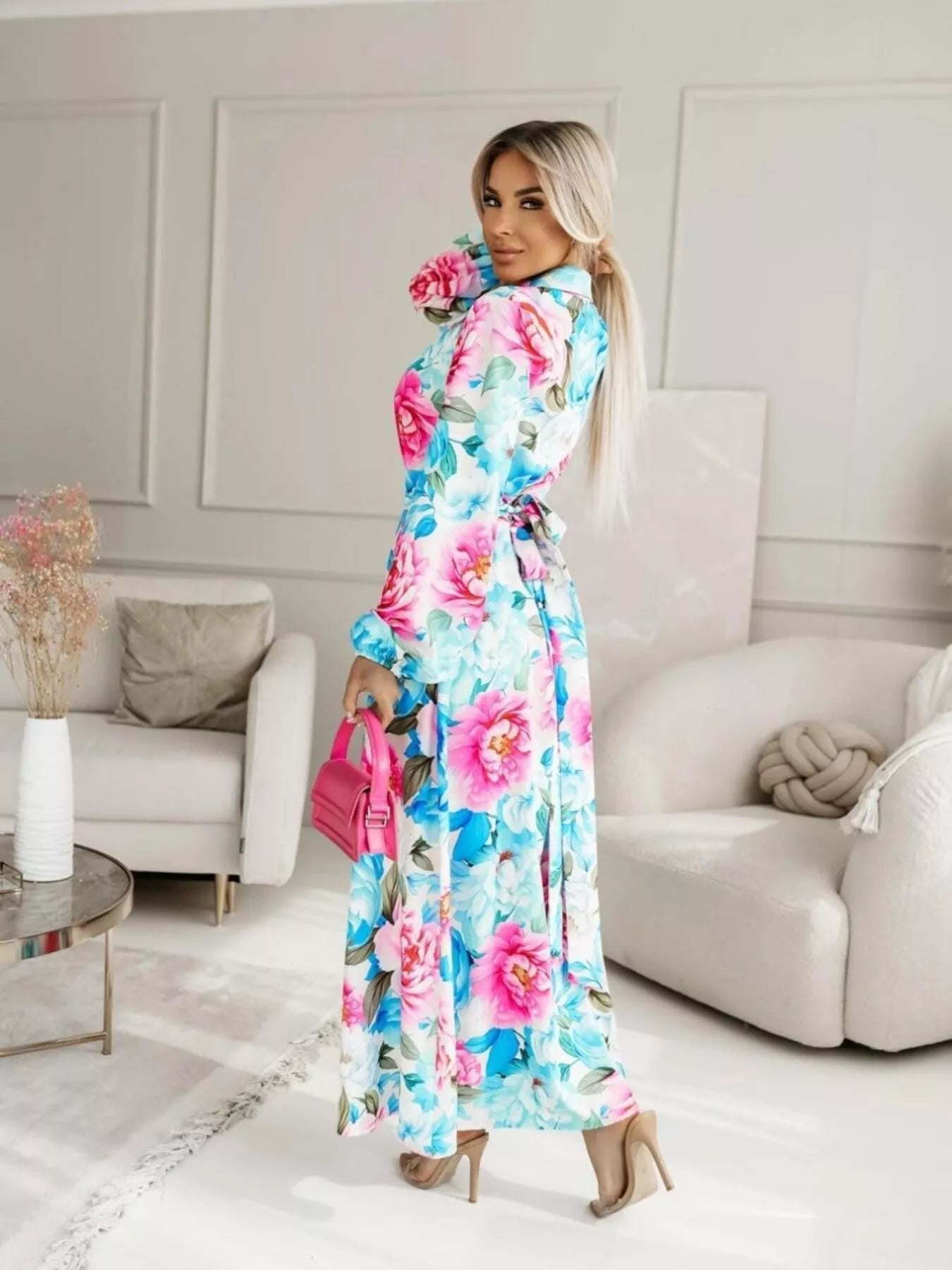 Printed Button Front Maxi Shirt Dress - MAD RUFFI