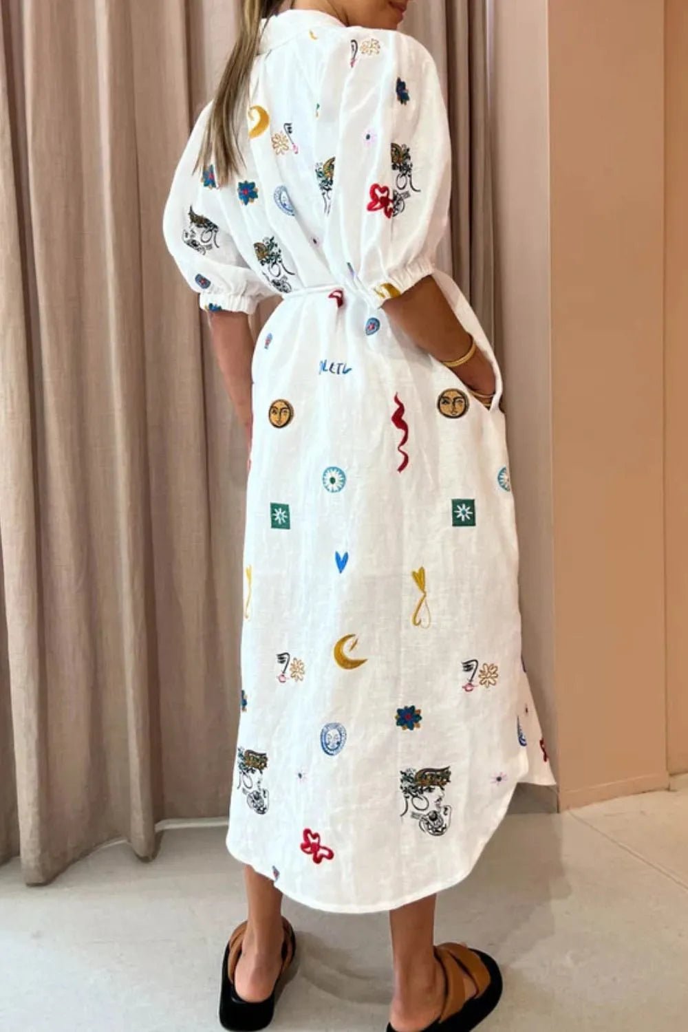 Printed Button - Up Midi Shirt Dress - MAD RUFFI