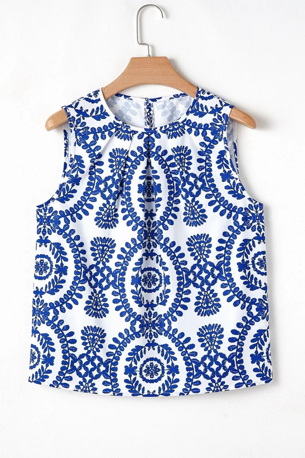 Printed Crew Neck Sleeveless Top - MAD RUFFI