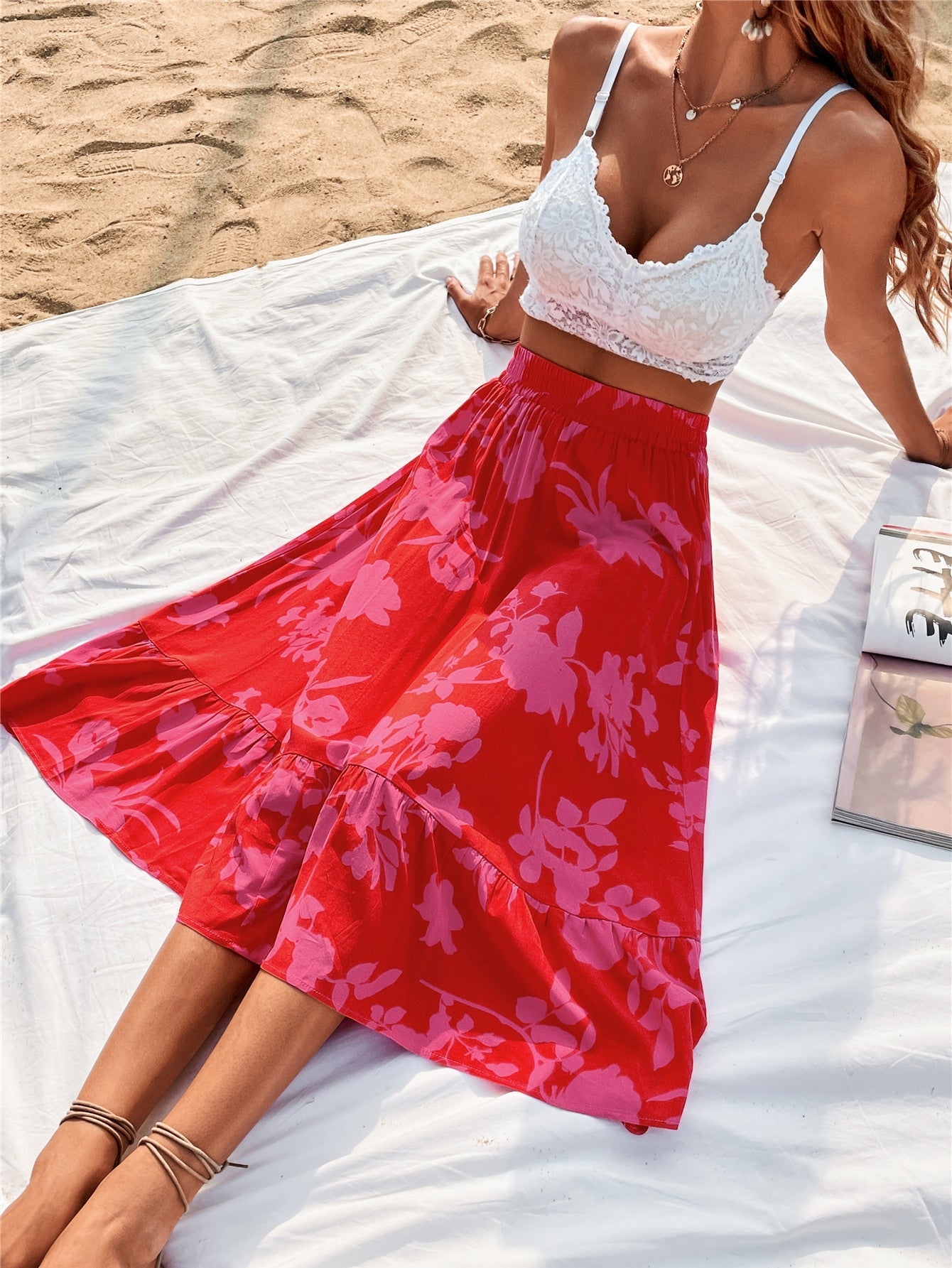 Printed Elastic Waist Skirt - MAD RUFFI