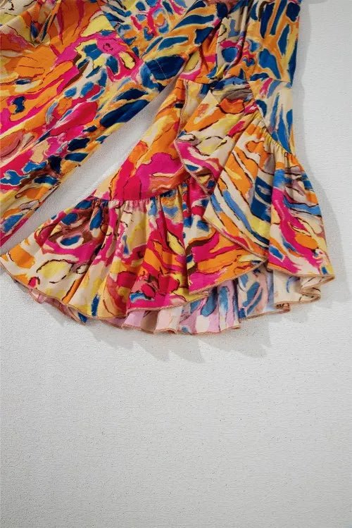 Printed Flare Sleeve Ruffled Hem Dress - MAD RUFFI