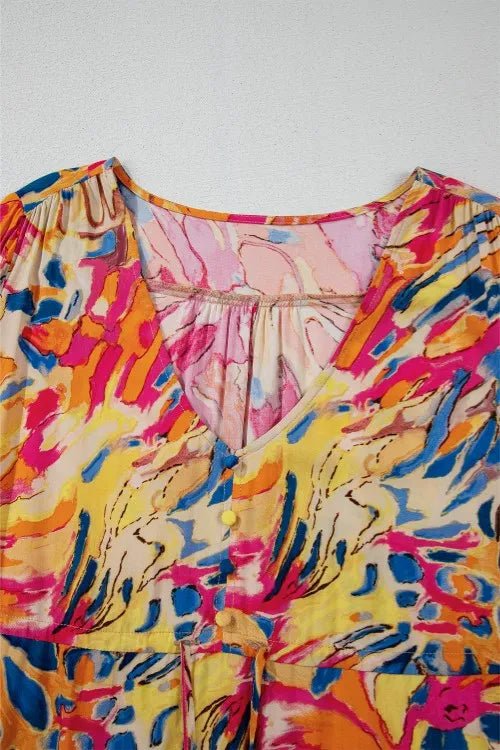 Printed Flare Sleeve Ruffled Hem Dress - MAD RUFFI