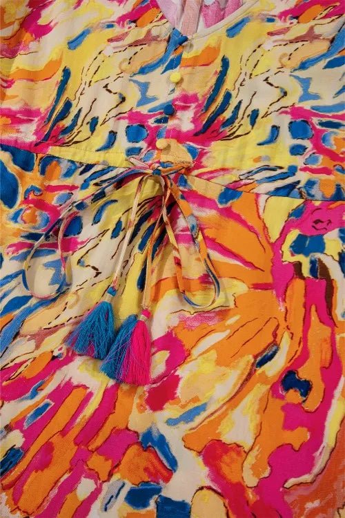 Printed Flare Sleeve Ruffled Hem Dress - MAD RUFFI