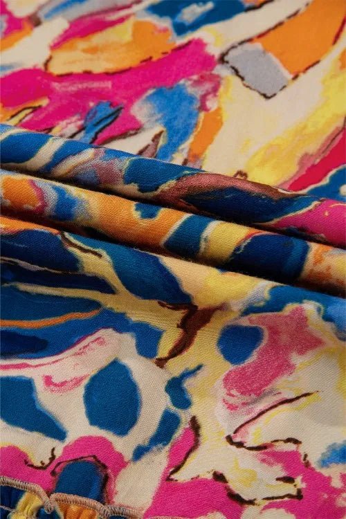 Printed Flare Sleeve Ruffled Hem Dress - MAD RUFFI