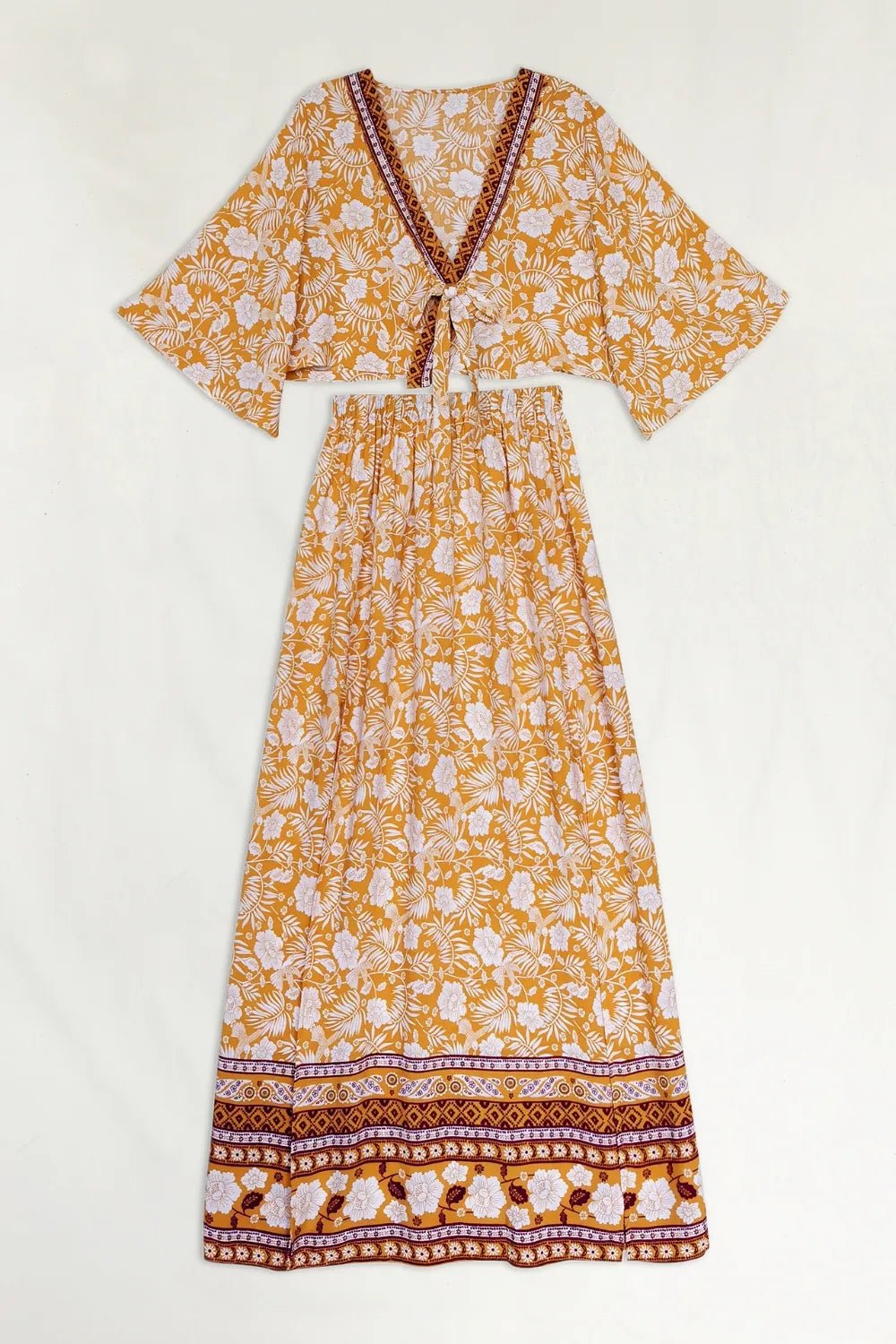 Printed Half Sleeve Top and Slit Skirt Set - MAD RUFFI