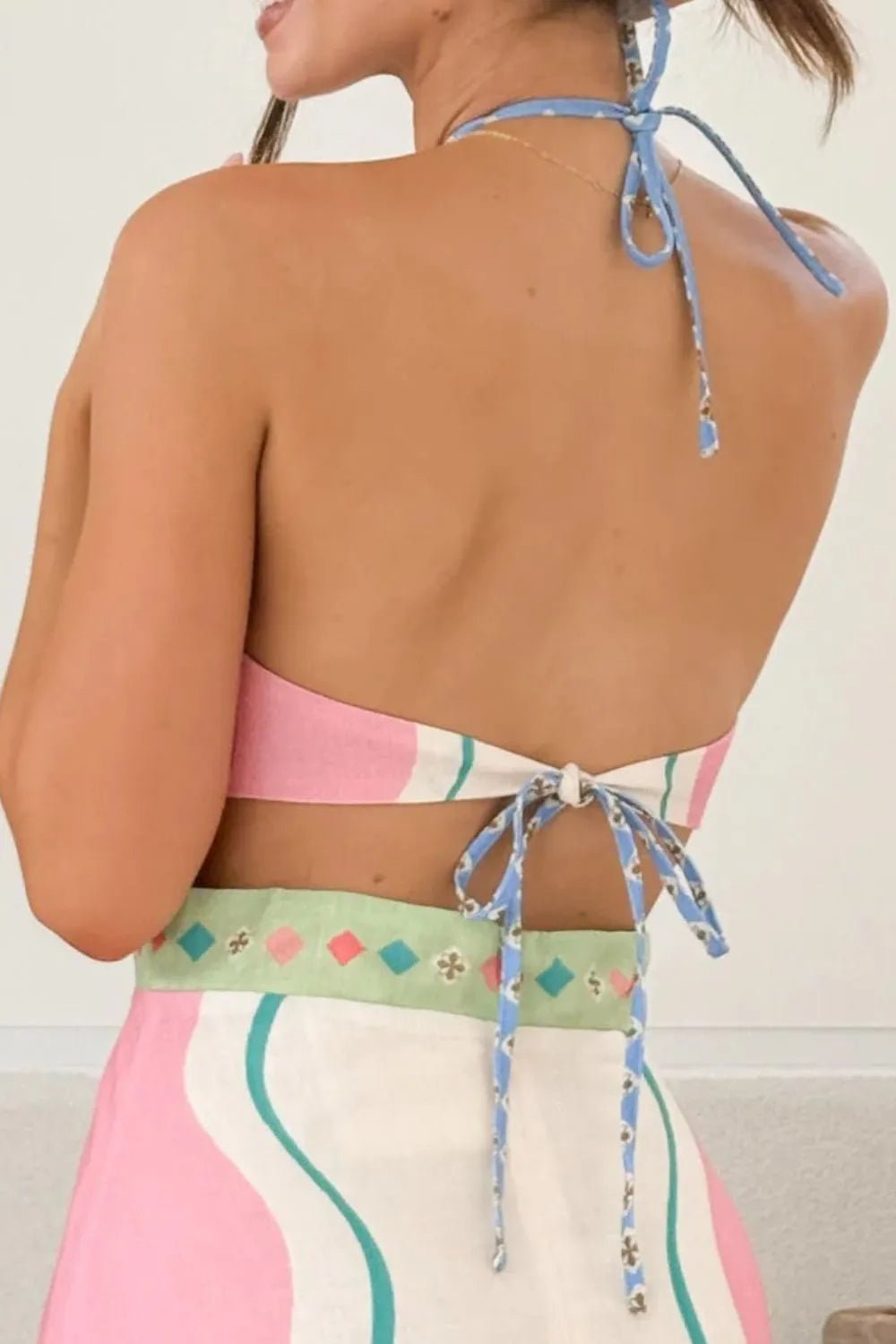 Printed Halter Neck Maxi Dress - MAD RUFFI