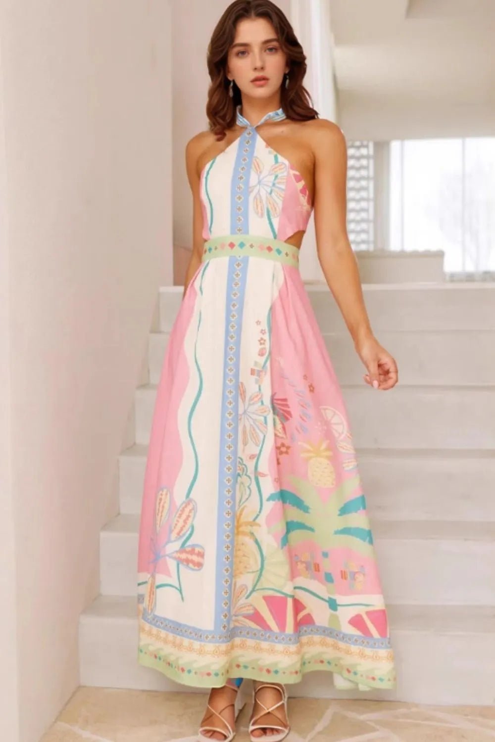 Printed Halter Neck Maxi Dress - MAD RUFFI