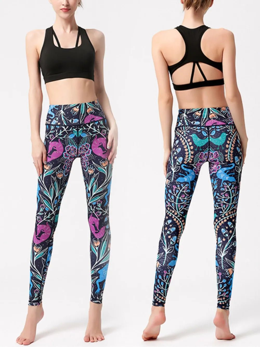 Printed High Waist Active Leggings - MAD RUFFI