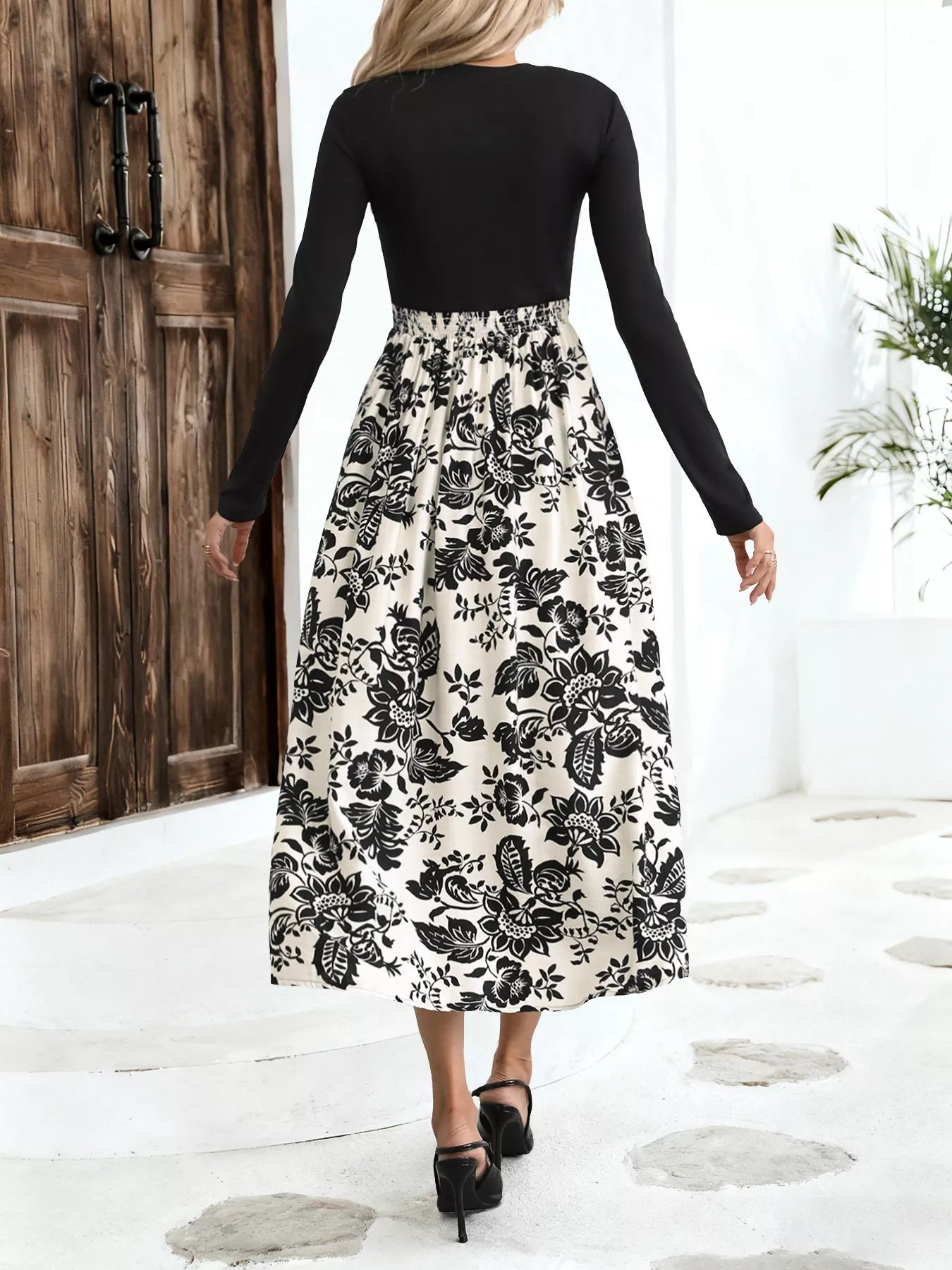Printed Long Sleeve Midi Dress - MAD RUFFI