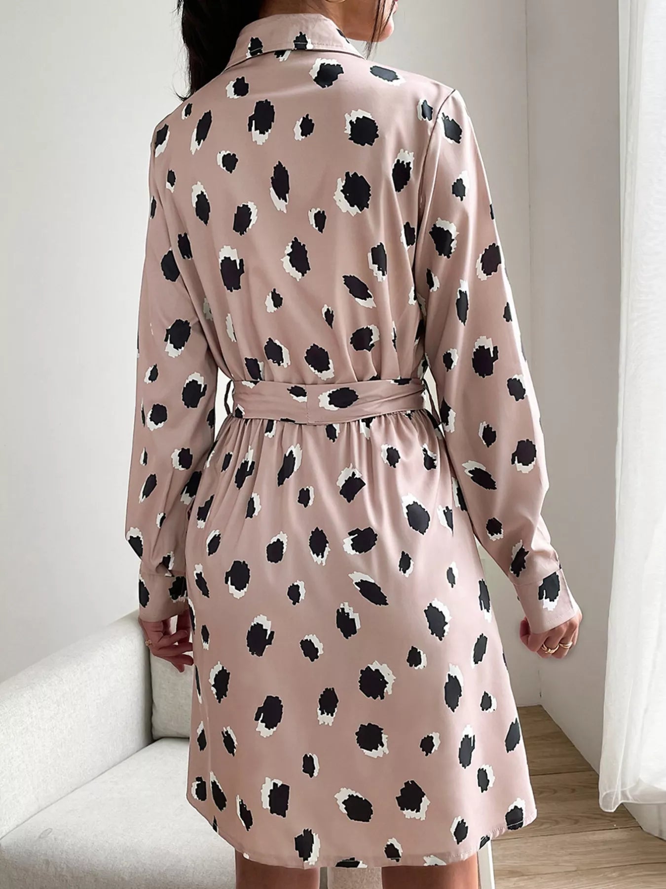 Printed Long Sleeve Mini Shirt Dress - MAD RUFFI