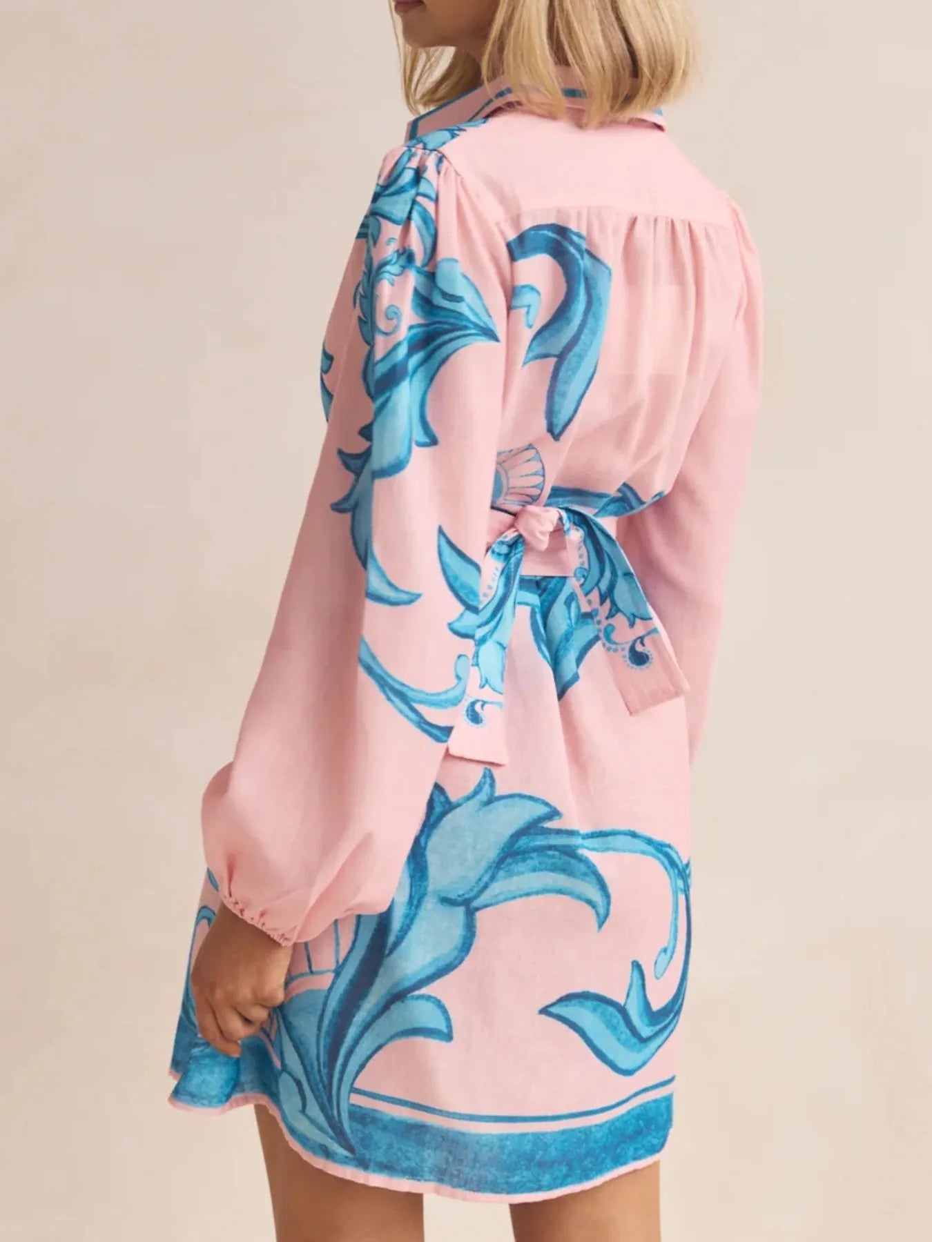 Printed Long Sleeve Shirt Dress - MAD RUFFI