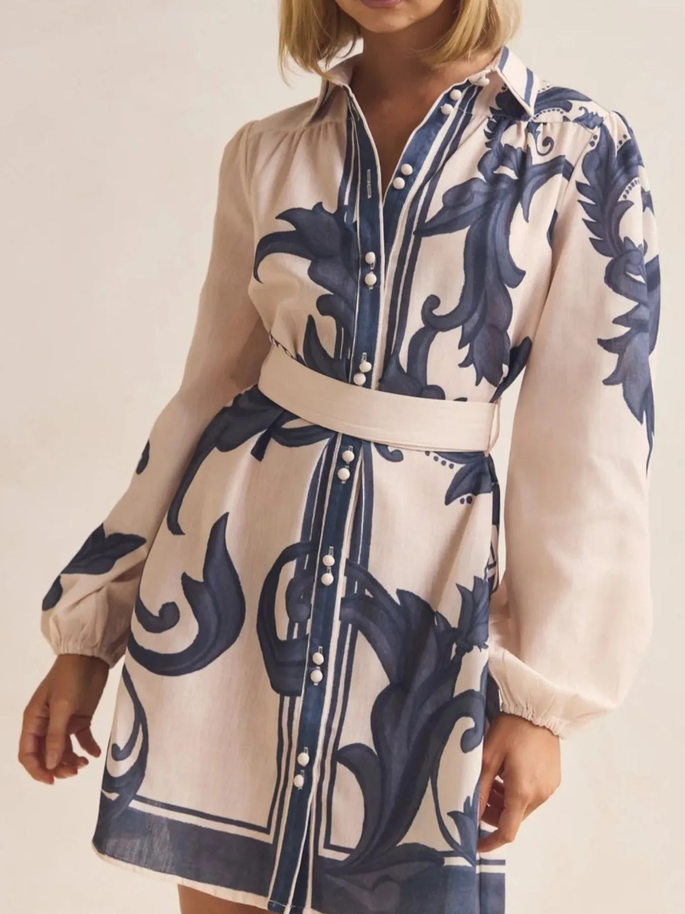 Printed Long Sleeve Shirt Dress - MAD RUFFI