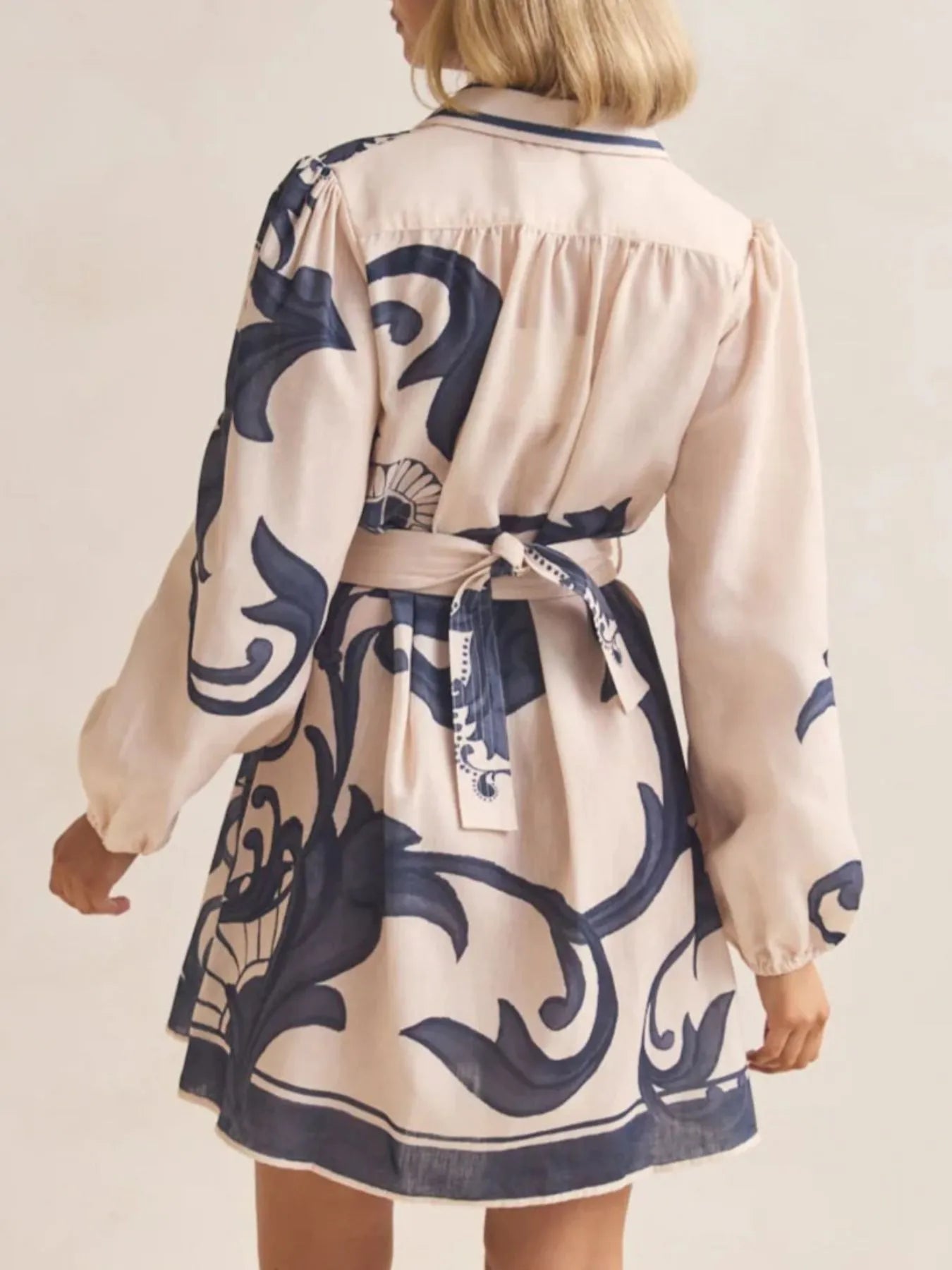 Printed Long Sleeve Shirt Dress - MAD RUFFI
