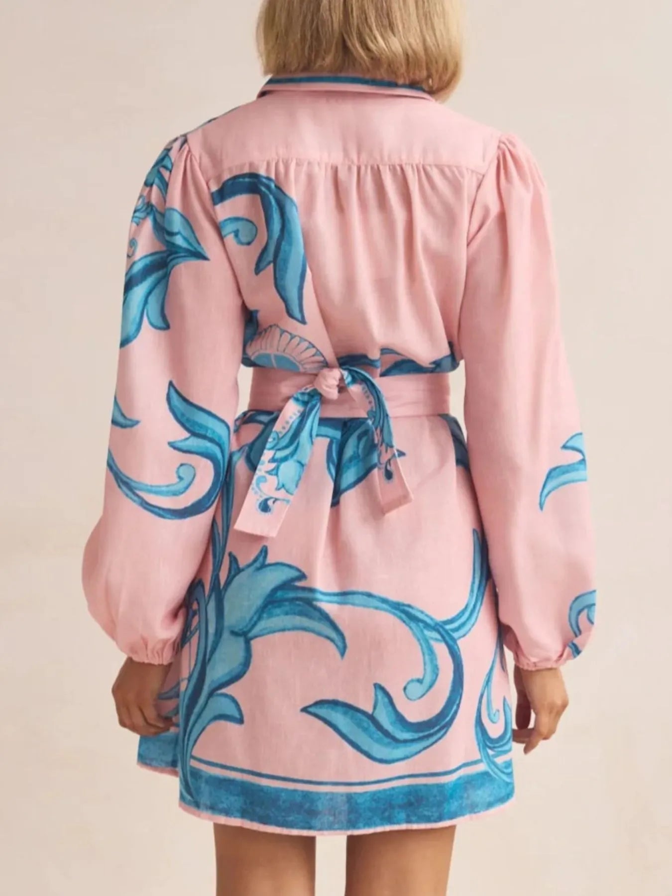 Printed Long Sleeve Shirt Dress - MAD RUFFI