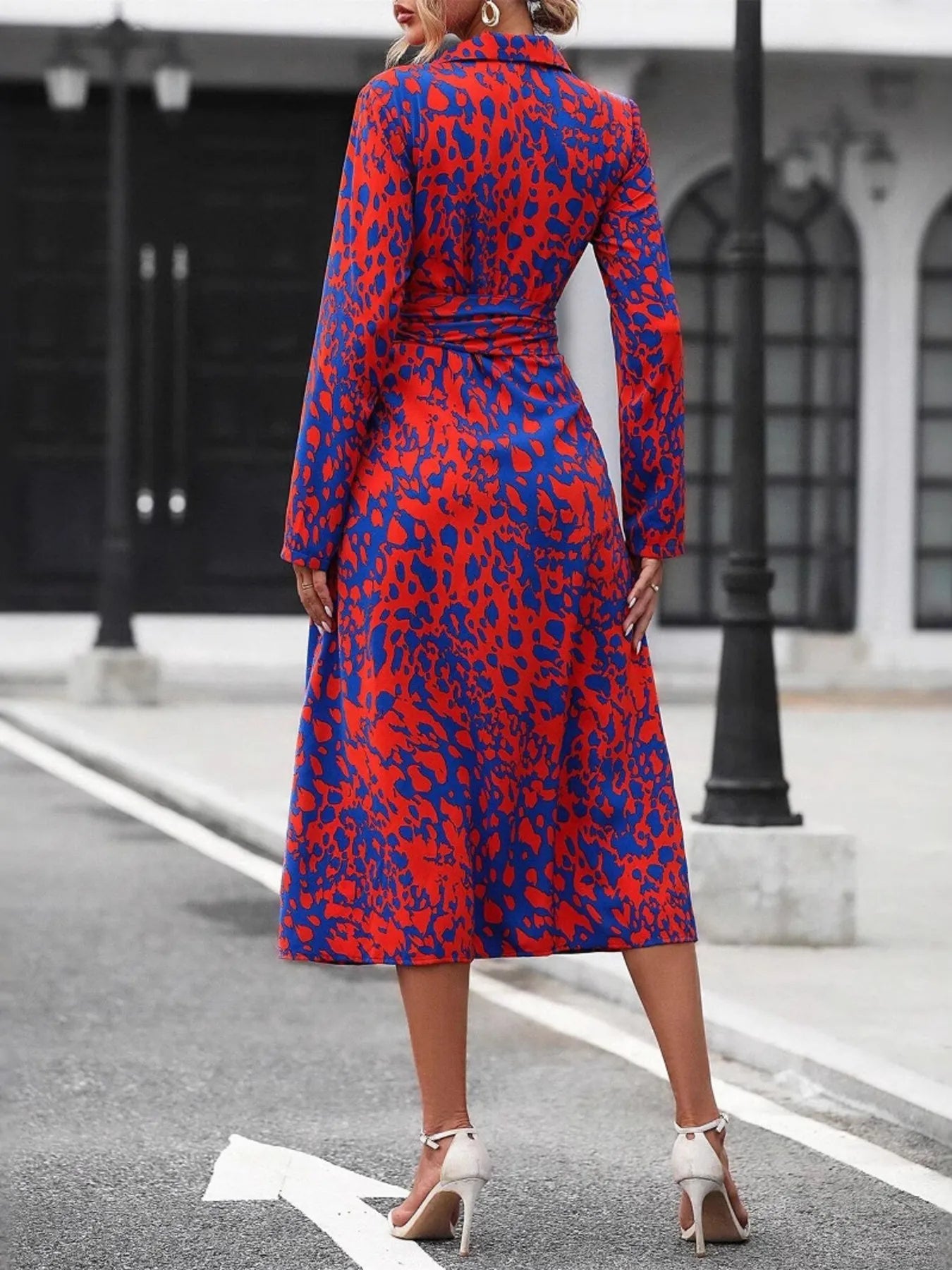 Printed Long Sleeve Shirt Dress - MAD RUFFI