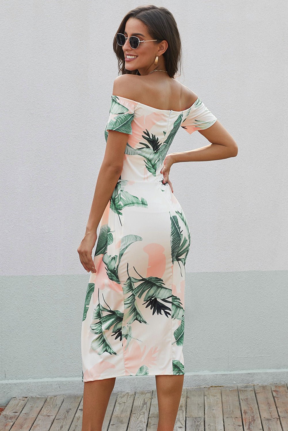 Printed Off - Shoulder Split Dress - MAD RUFFI