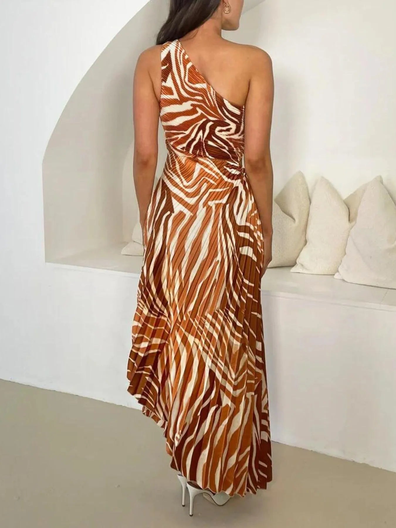 Printed One Shoulder Asymmetrical Maxi Dress - MAD RUFFI