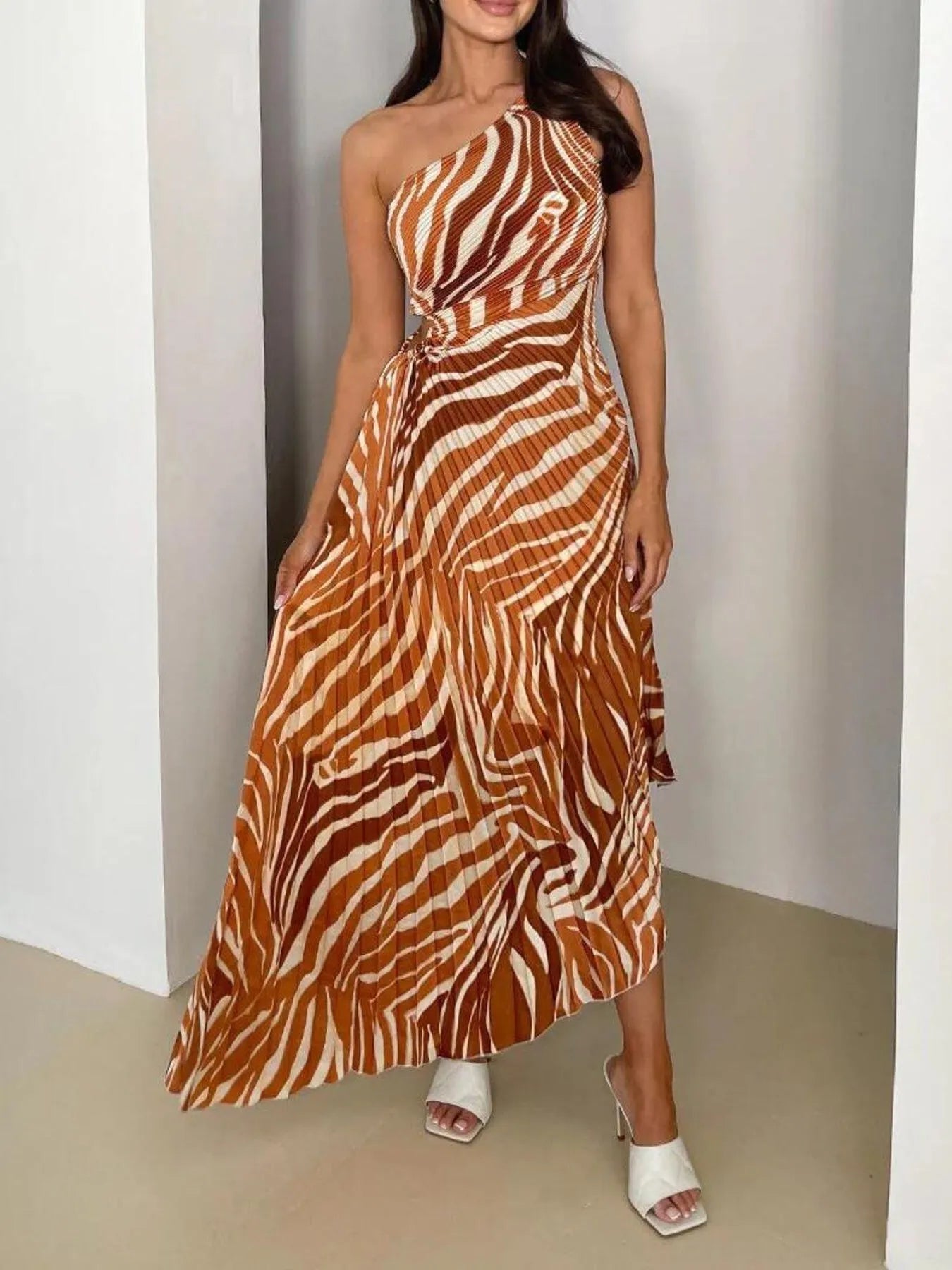 Printed One Shoulder Asymmetrical Maxi Dress - MAD RUFFI