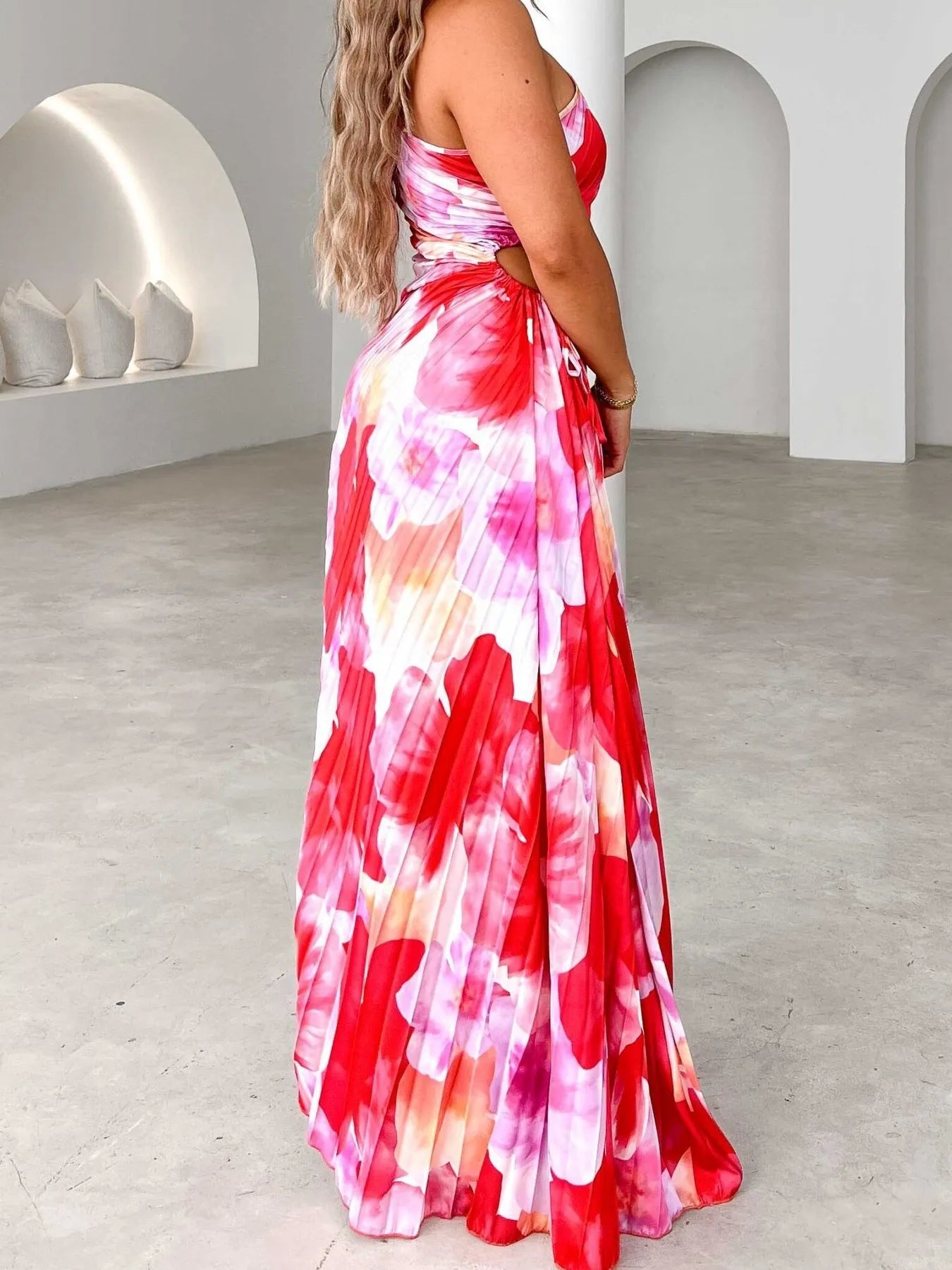 Printed One Shoulder Asymmetrical Maxi Dress - MAD RUFFI
