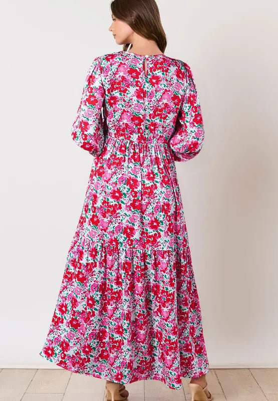 Printed Round Neck Lantern Sleeve Maxi Dress - MAD RUFFI