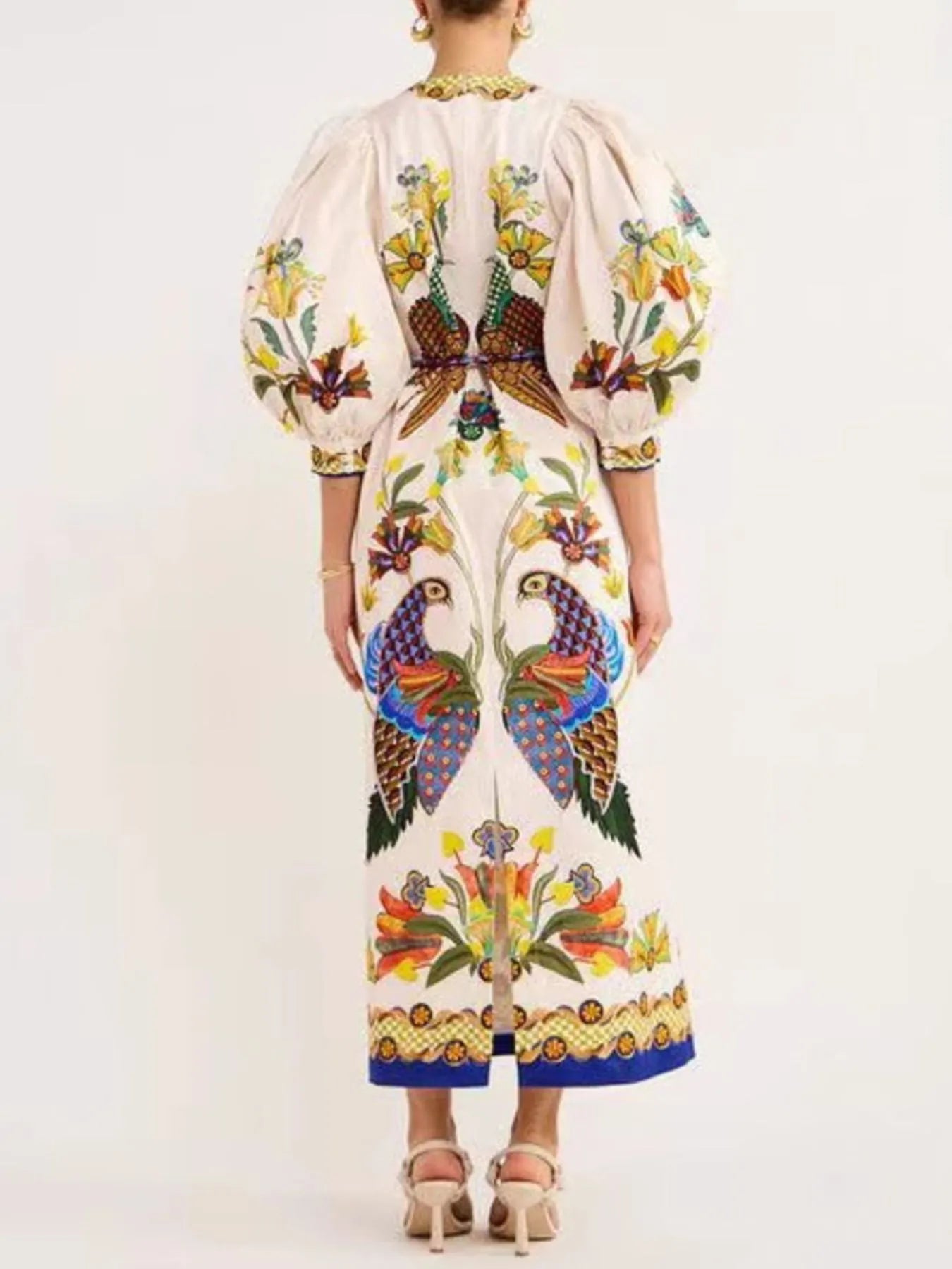 Printed Round Neck Puff Sleeve Dress - MAD RUFFI