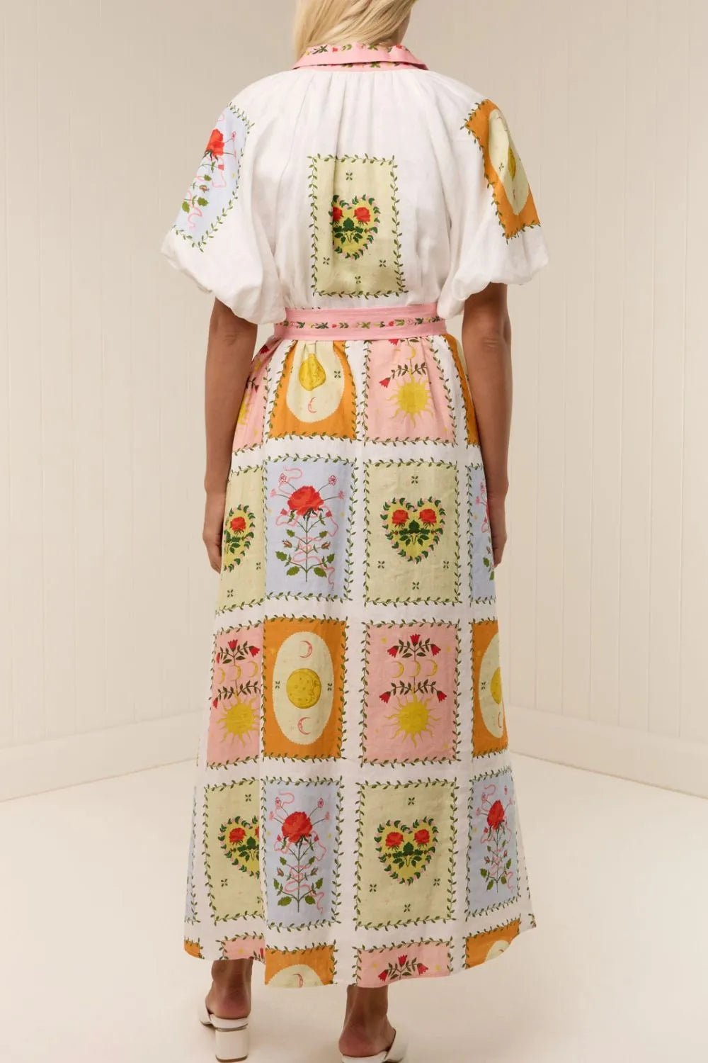 Printed Short Sleeve Belted Maxi Dress - MAD RUFFI