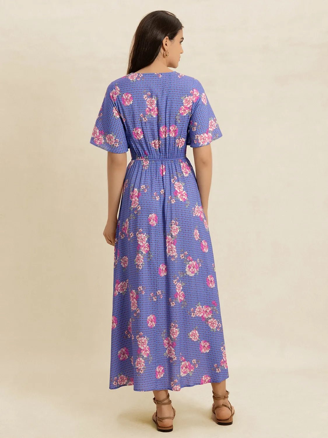 Printed Short Sleeve Midi Dress - MAD RUFFI