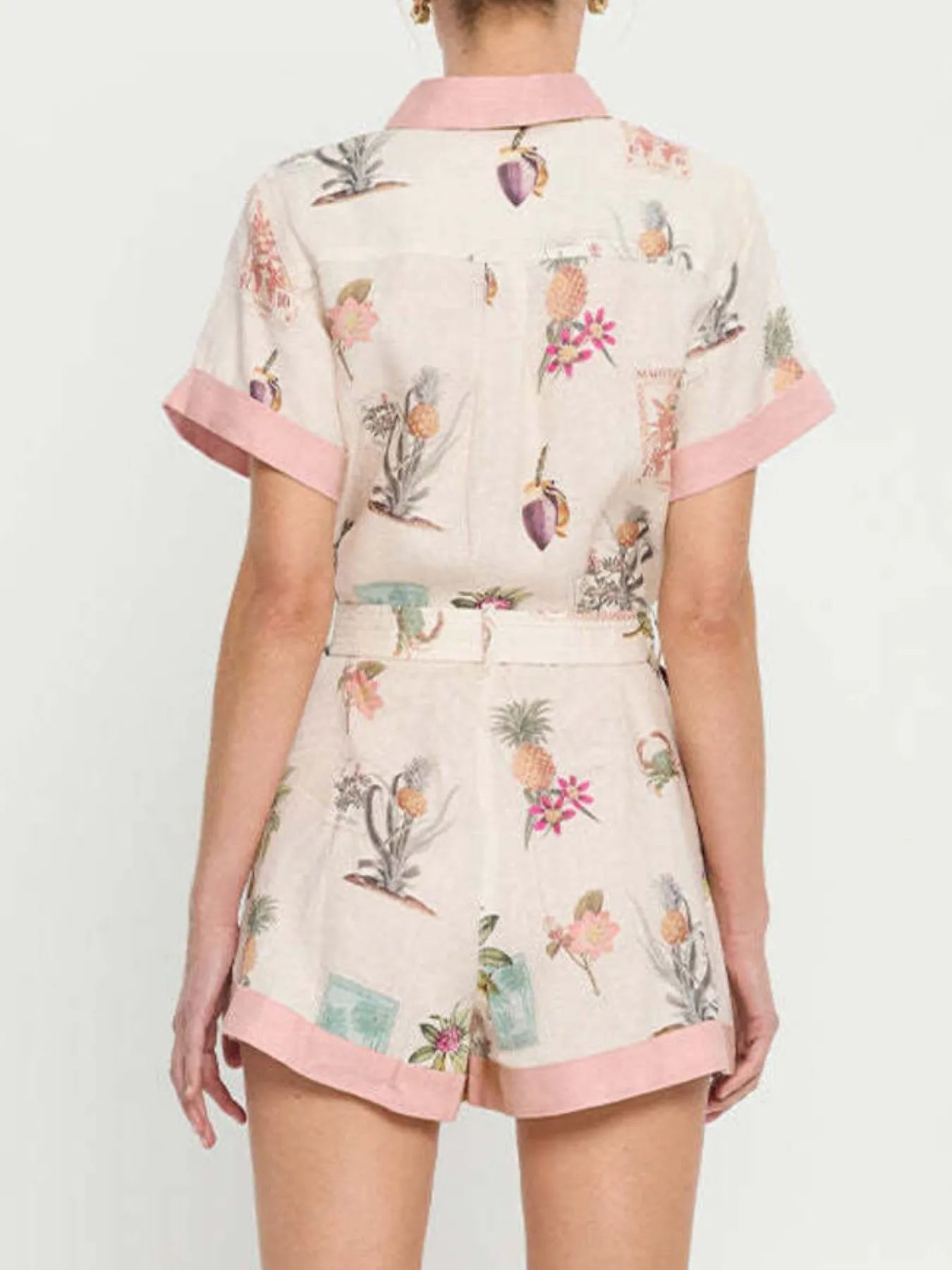 Printed Short Sleeve Romper with Belt - MAD RUFFI