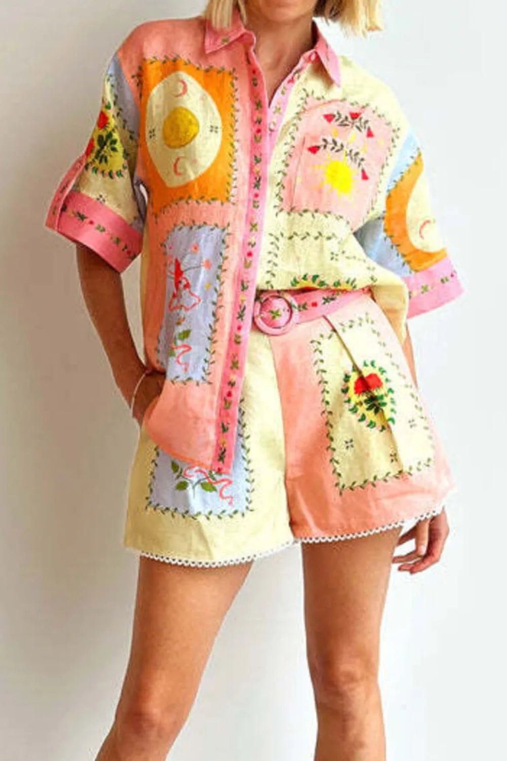 Printed Short Sleeve Shirt and Shorts Set - MAD RUFFI